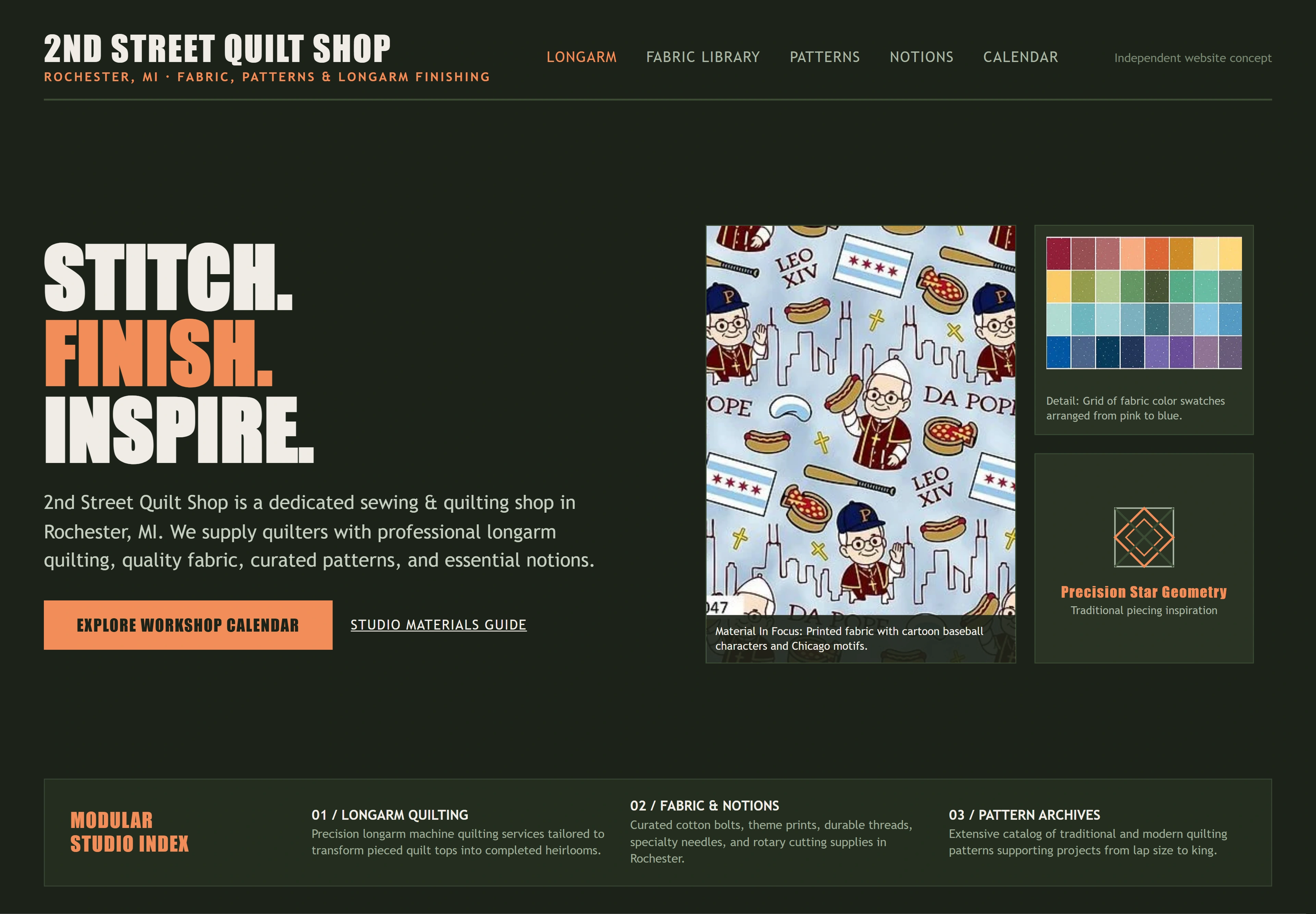 2nd Street Quilt Shop, individual website design concept B
