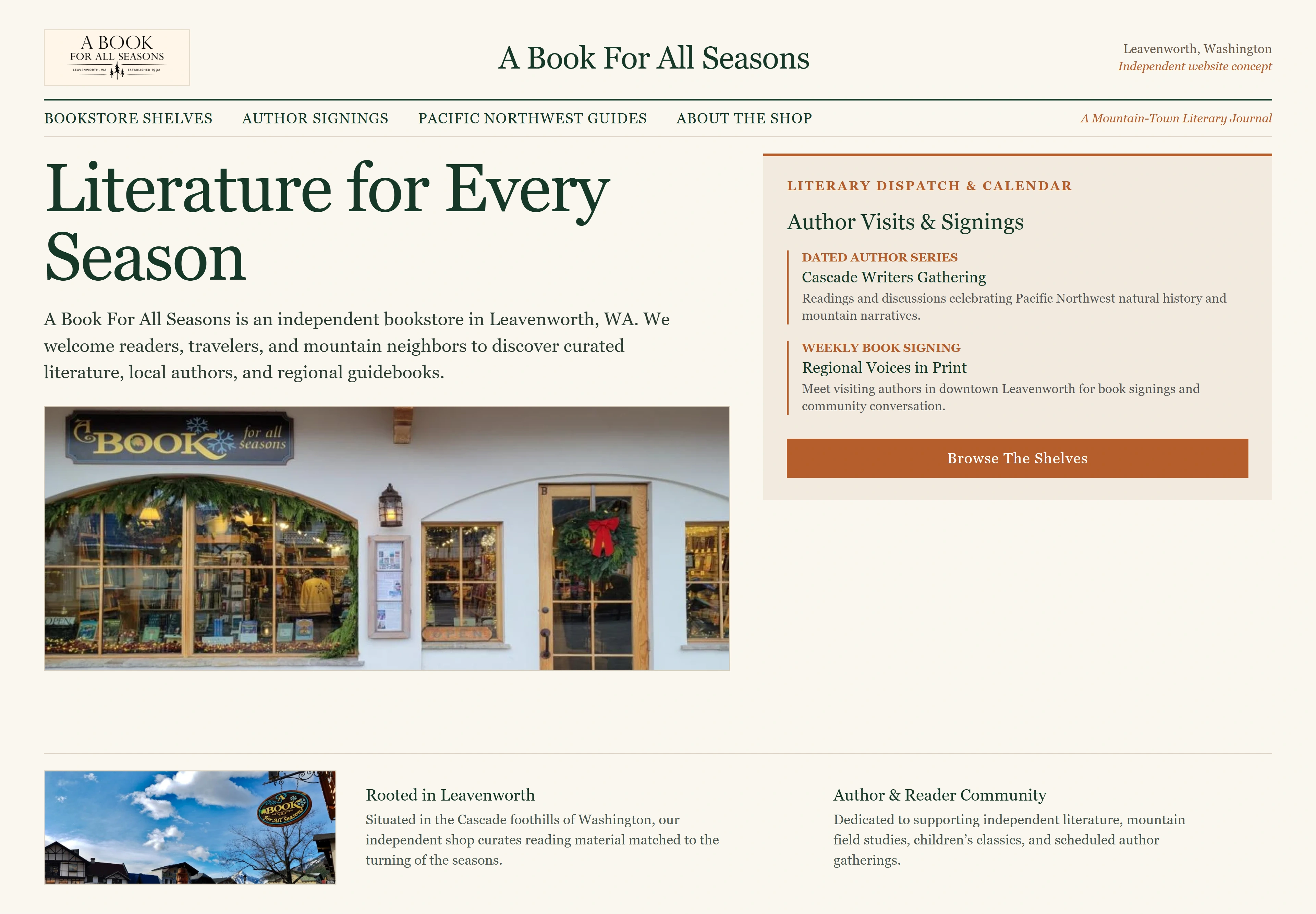A Book For All Seasons, individual website design concept A