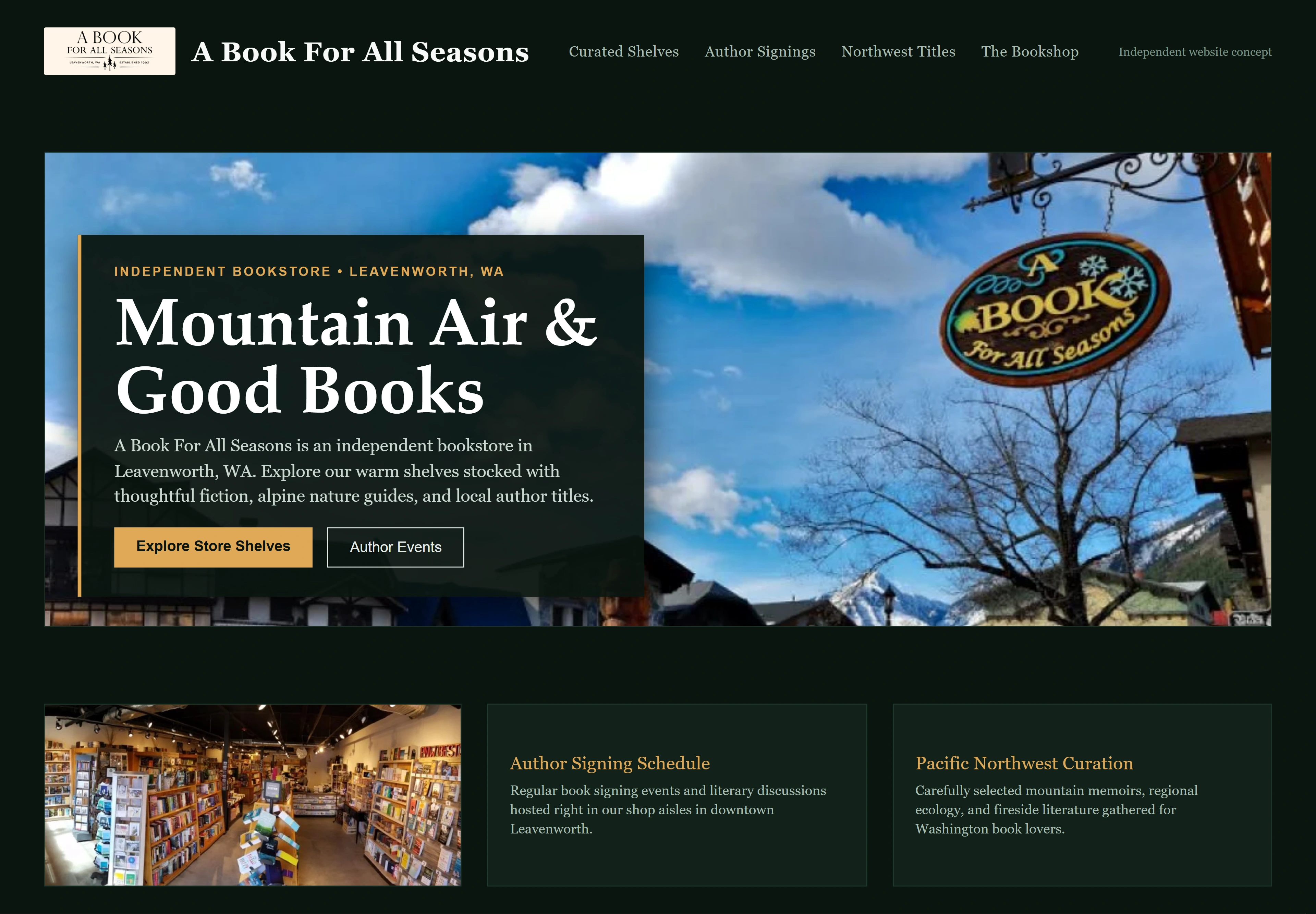 A Book For All Seasons, individual website design concept B