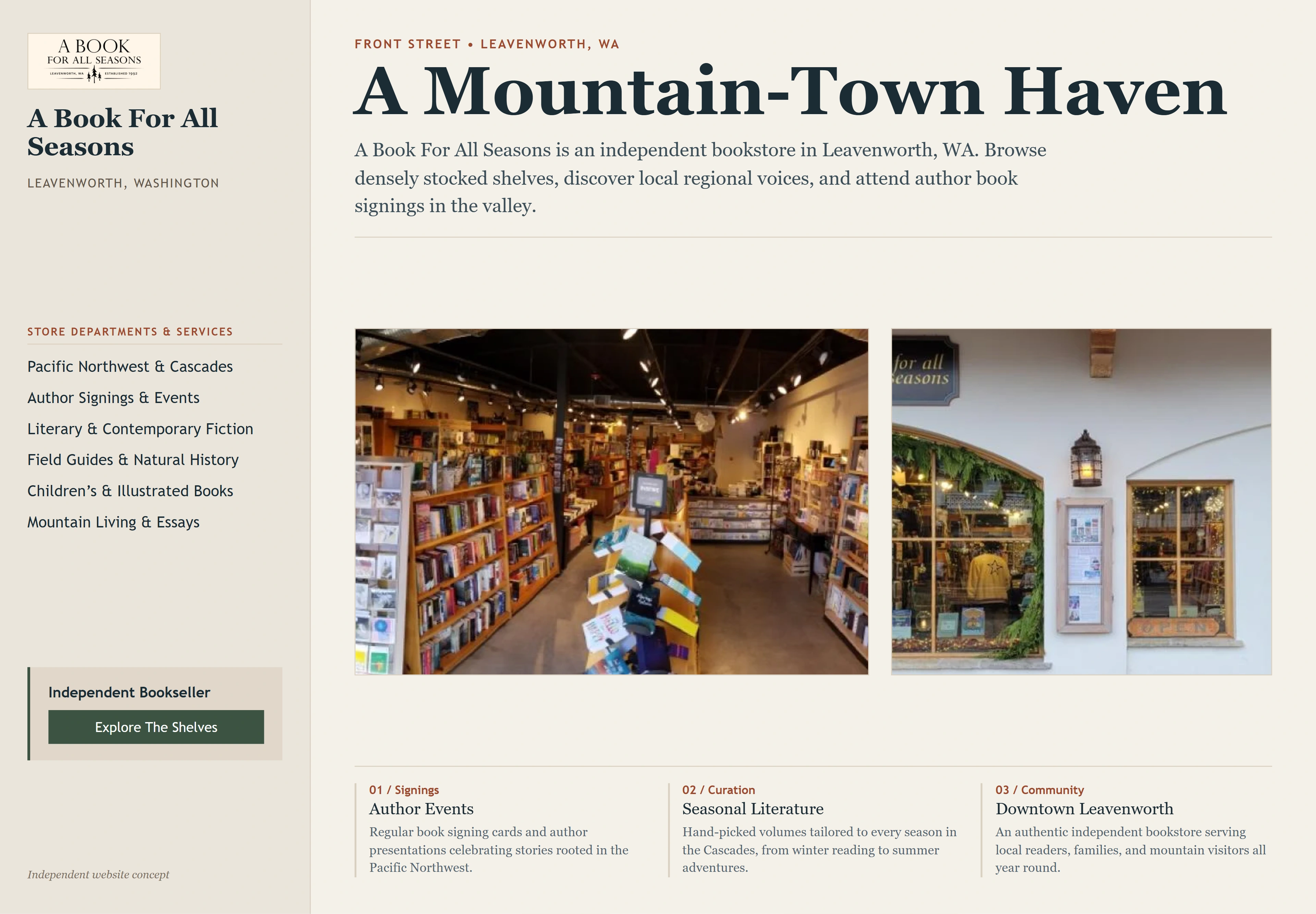 A Book For All Seasons, individual website design concept D