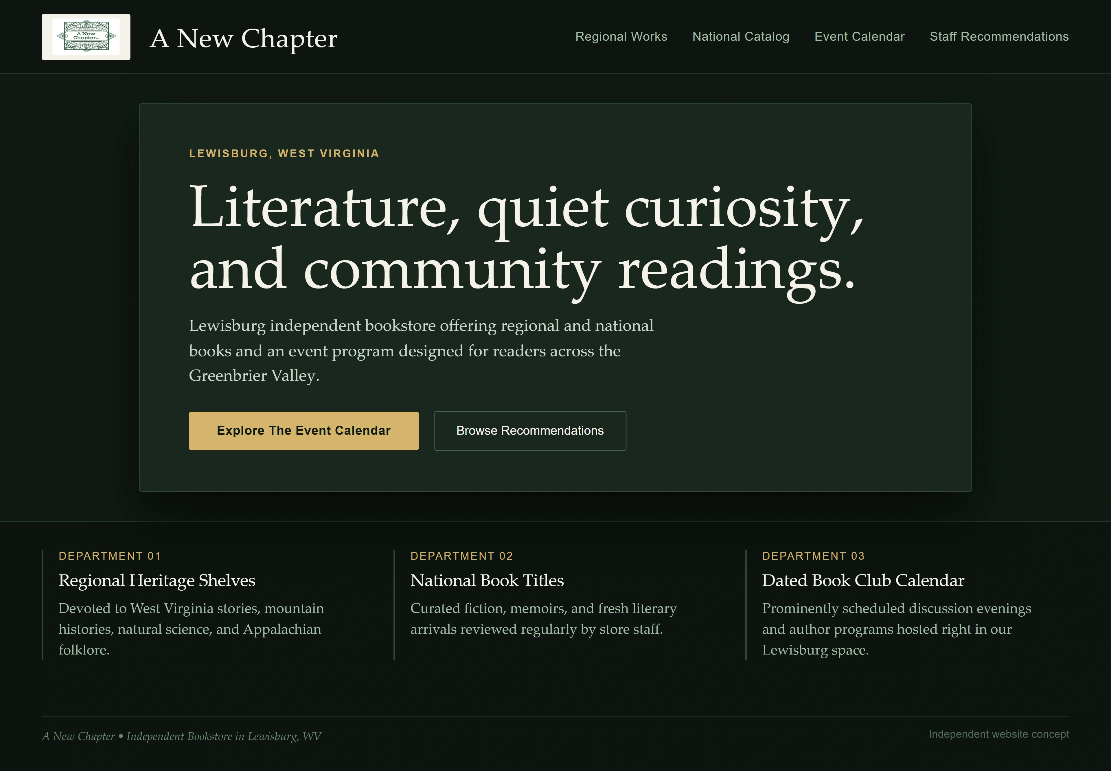 A New Chapter, individual website design concept B