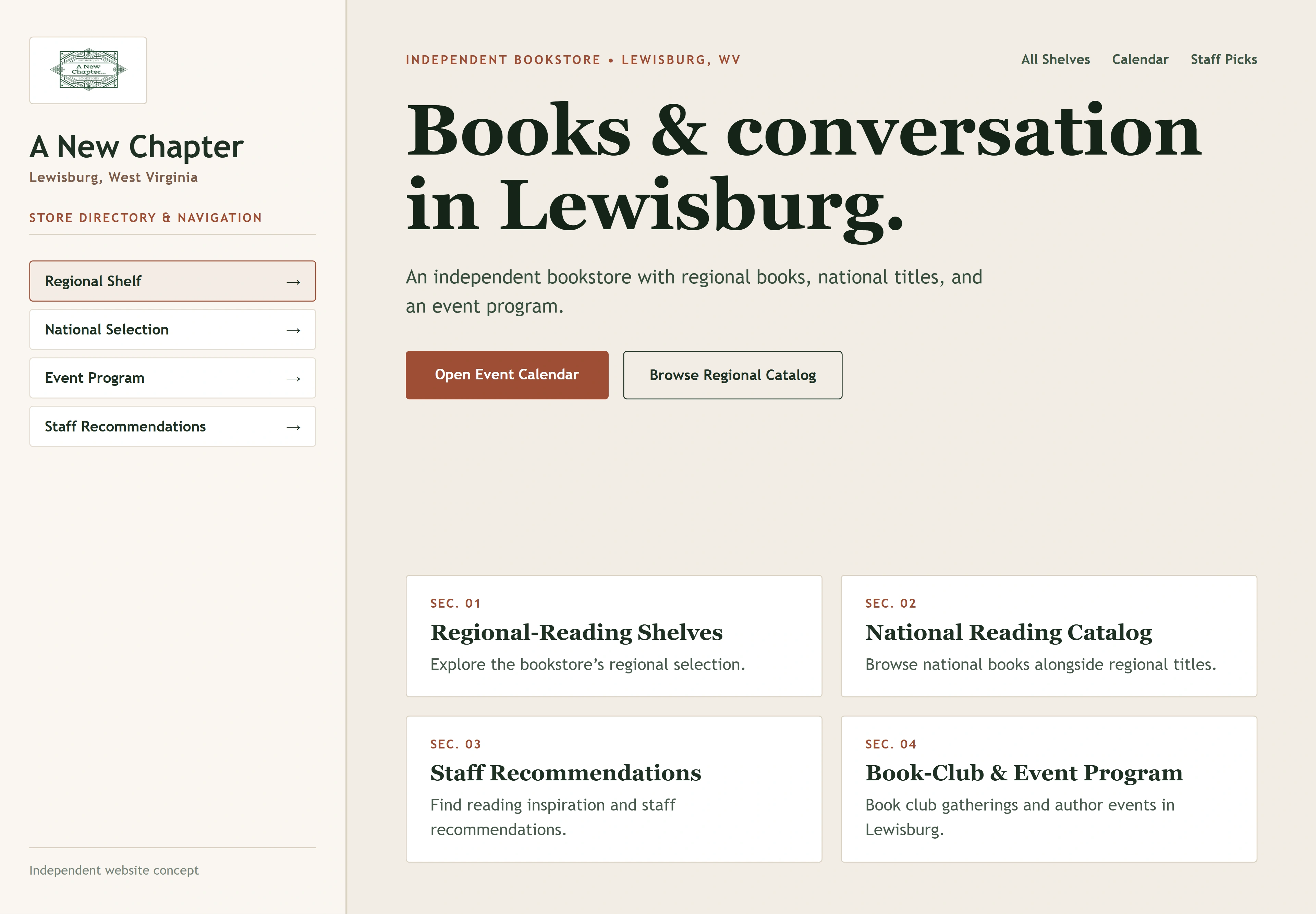 A New Chapter, individual website design concept C