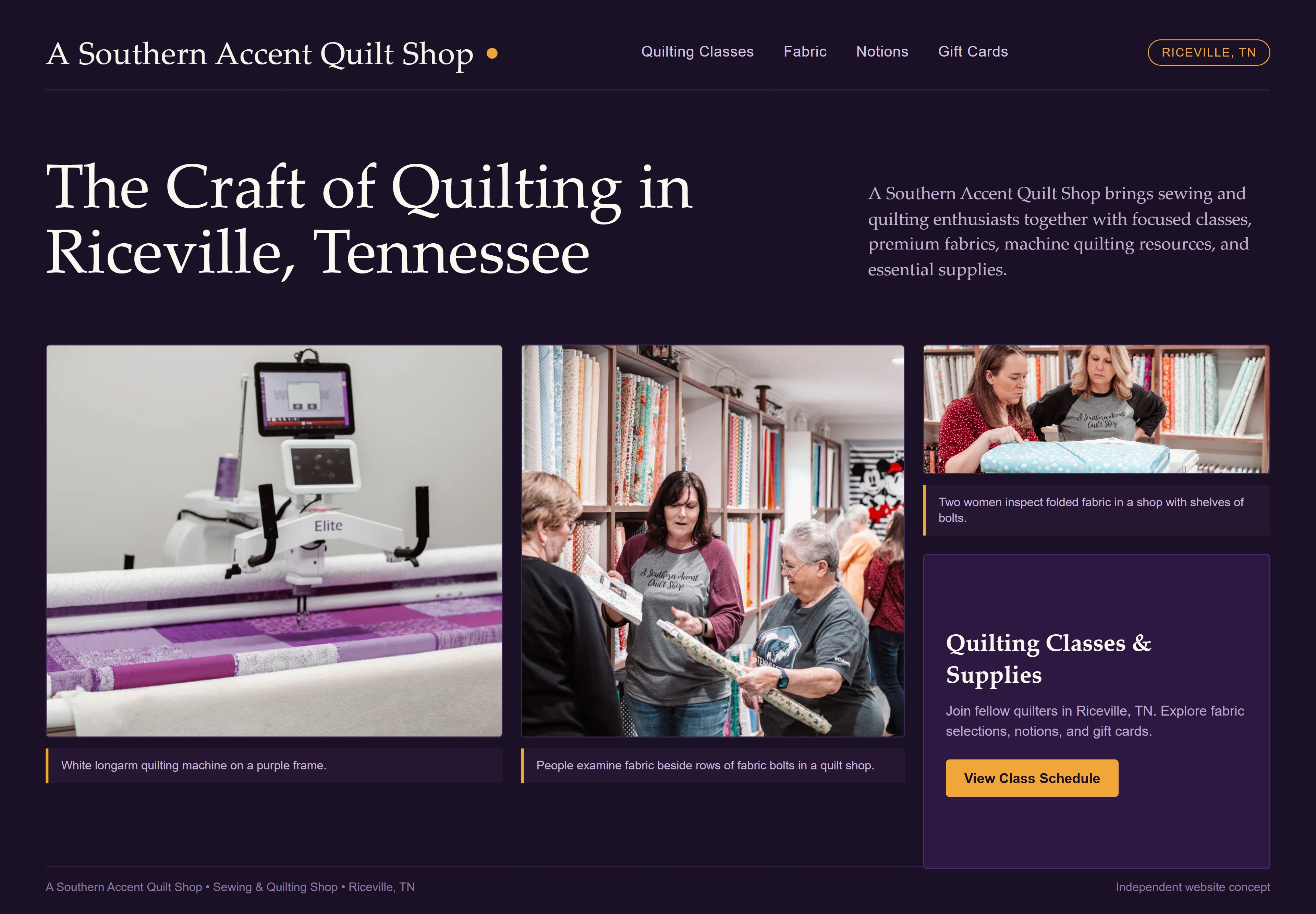 A Southern Accent Quilt Shop, individual website design concept B