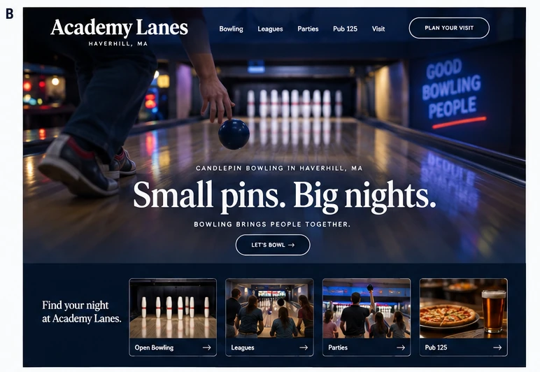 Academy Lanes website concept B