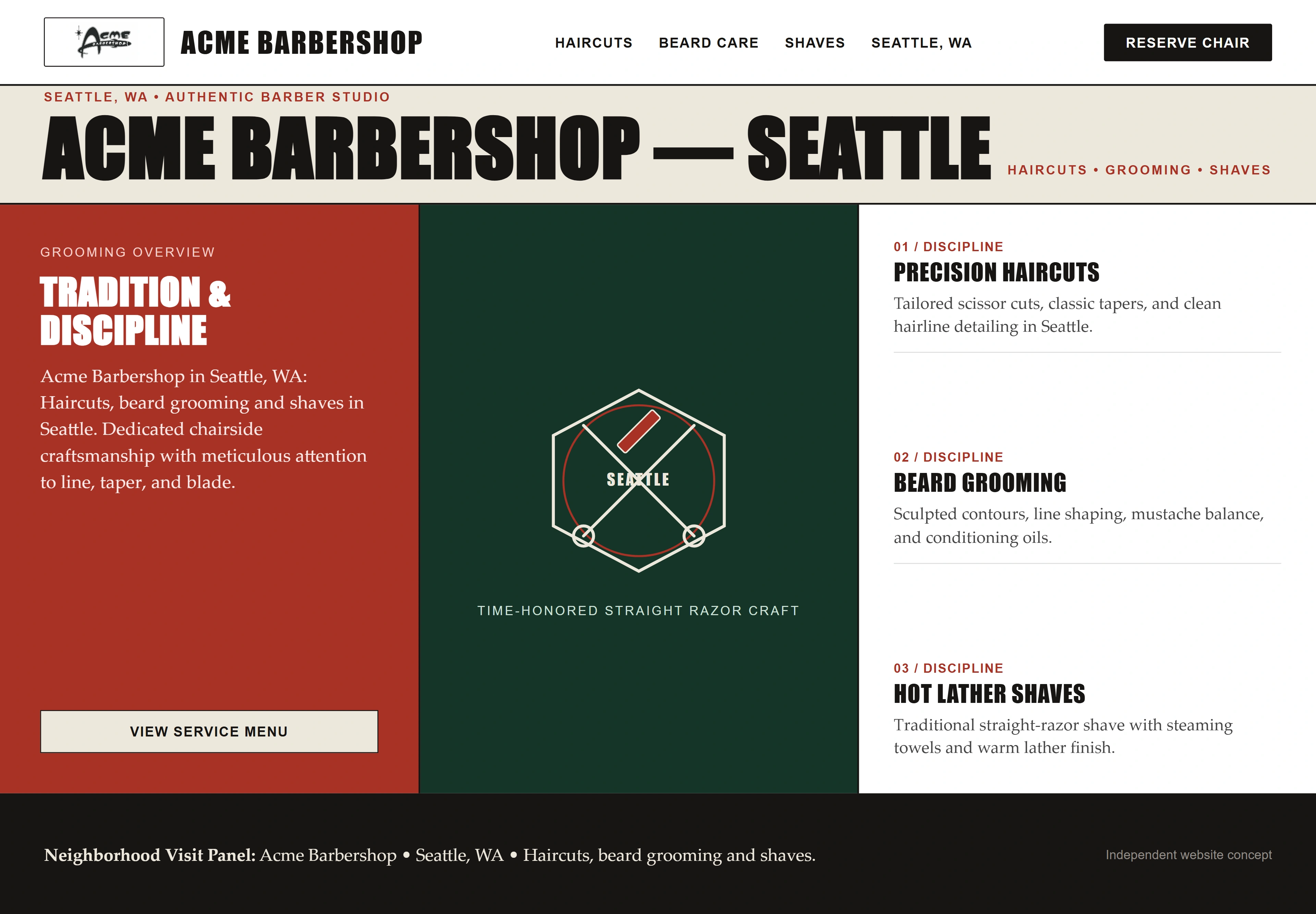 Acme Barbershop, individual website design concept B