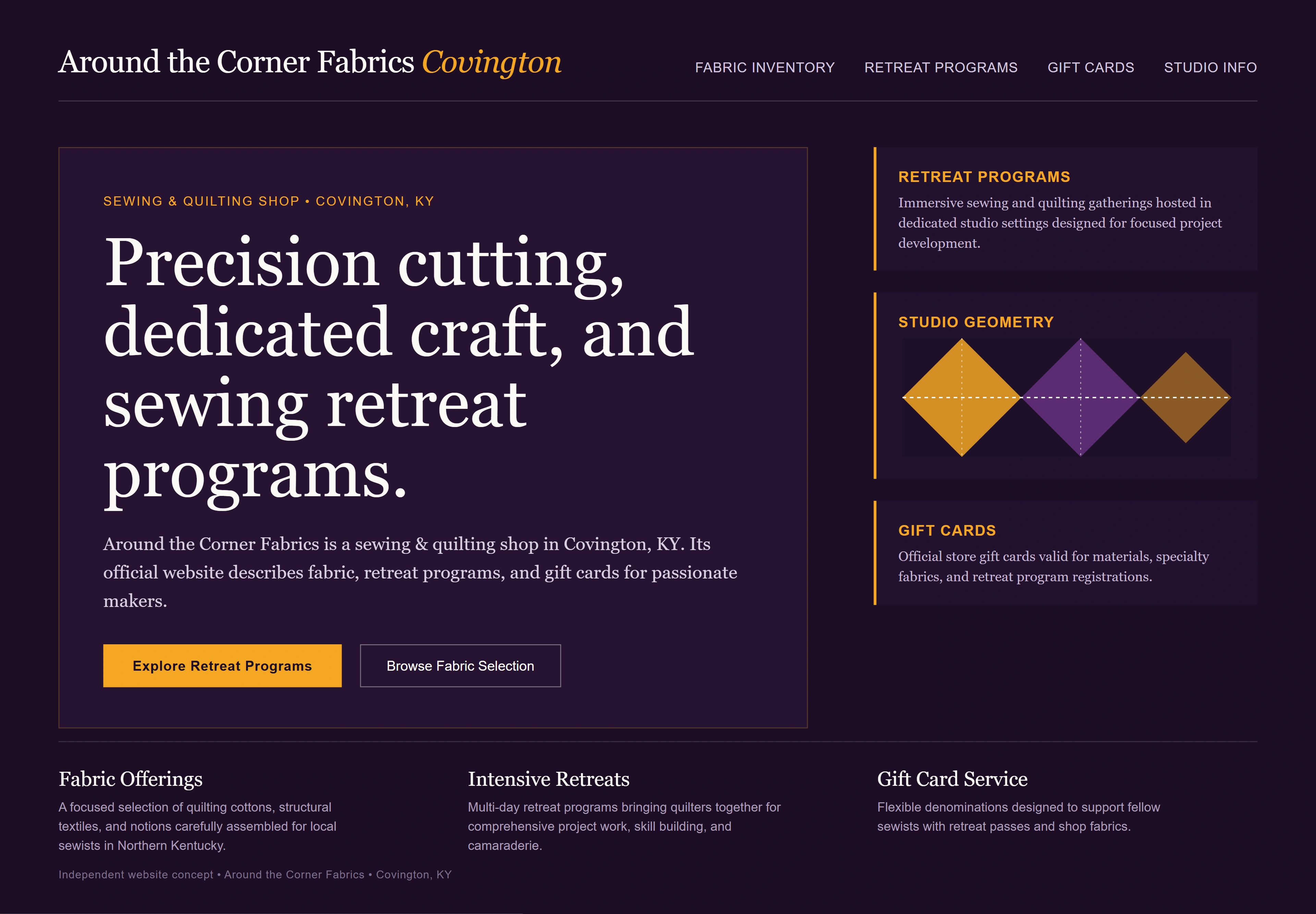 Around the Corner Fabrics, individual website design concept A