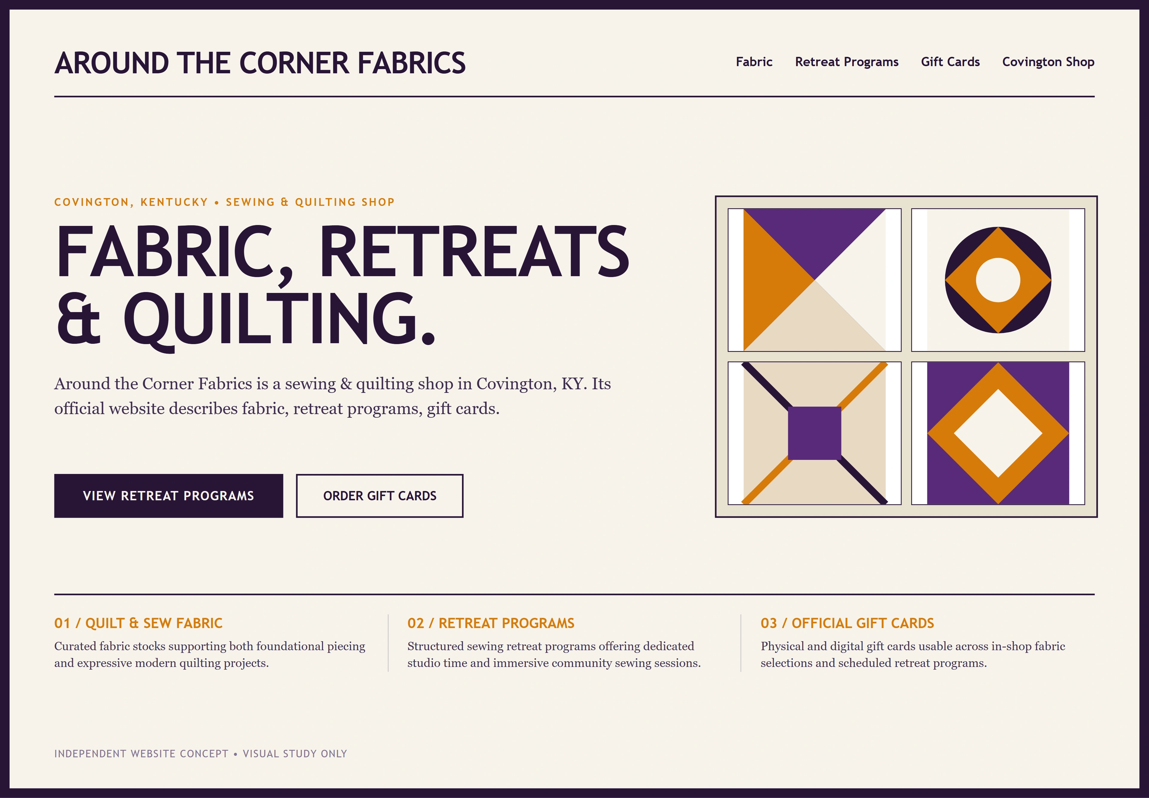 Around the Corner Fabrics, individual website design concept B