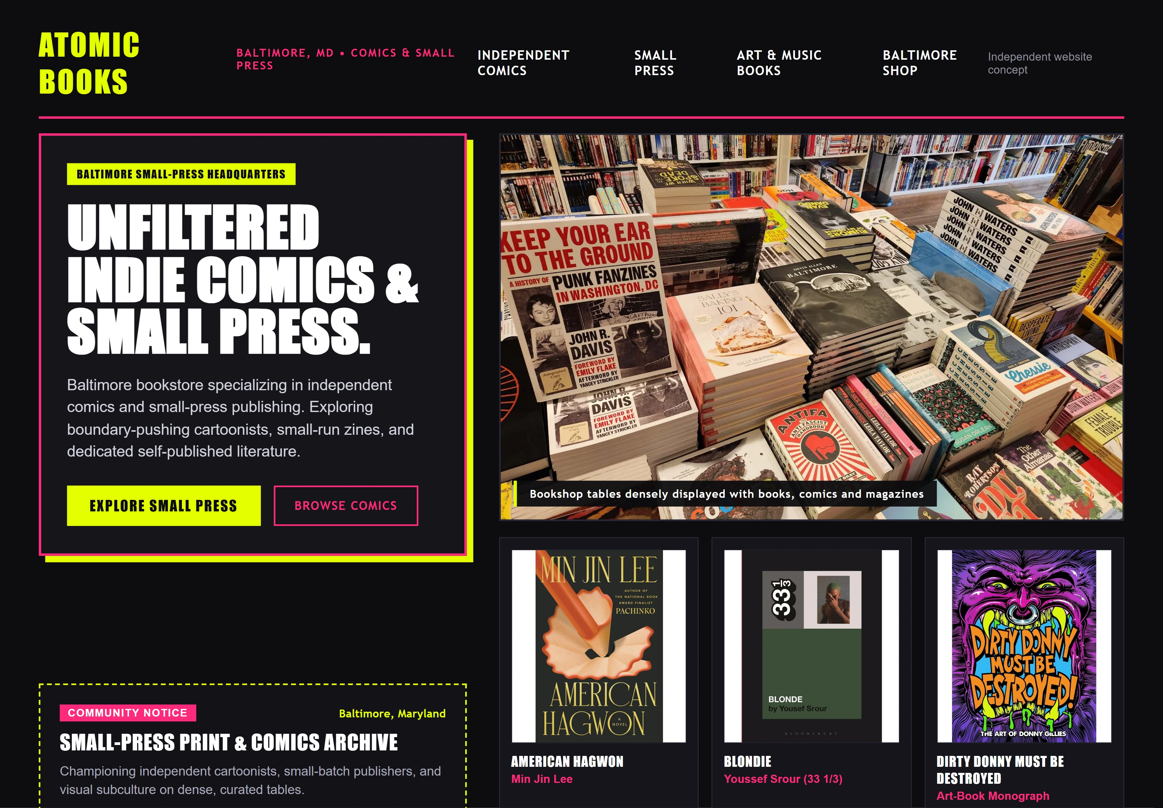 Atomic Books, individual website design concept A