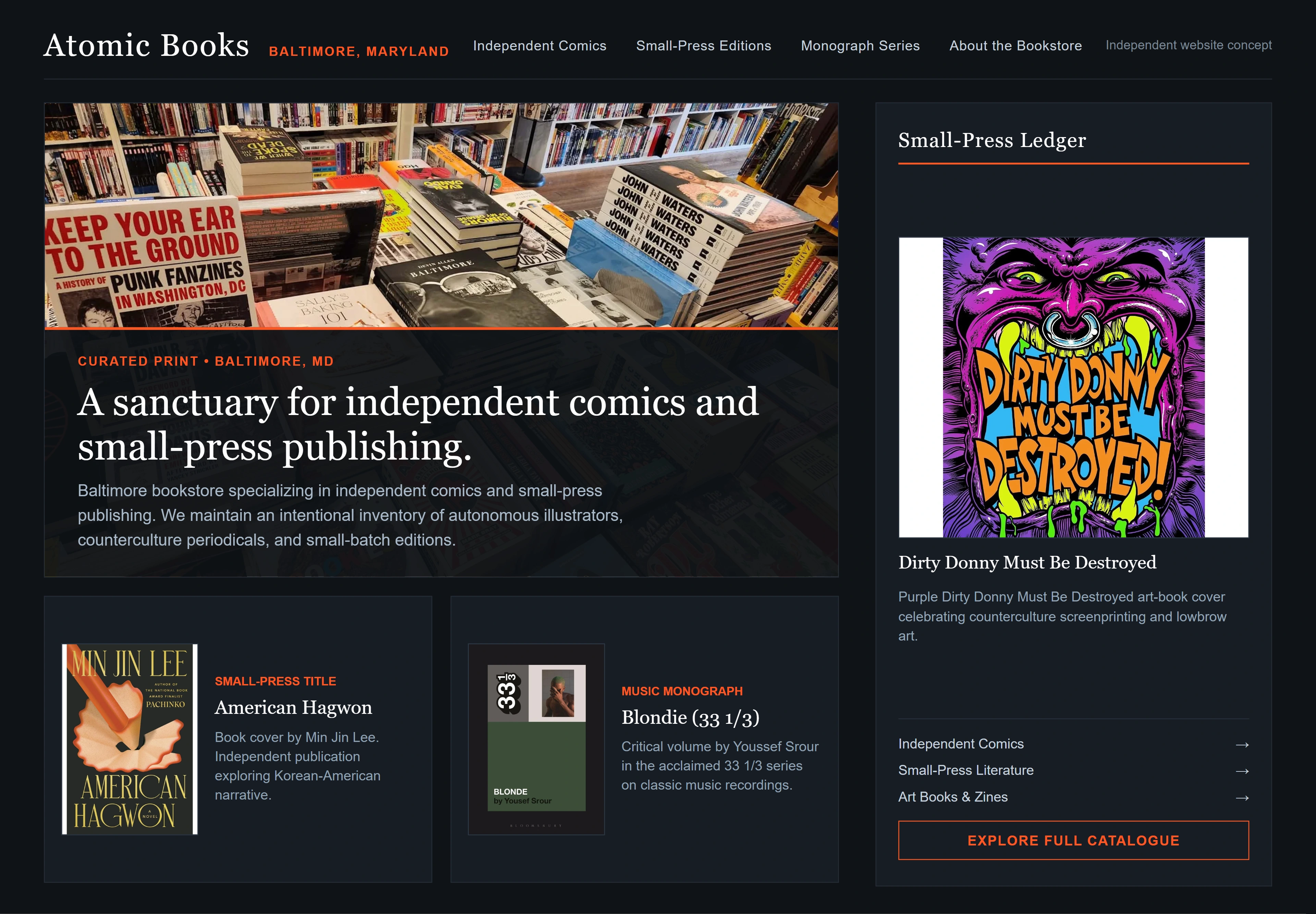 Atomic Books, individual website design concept B
