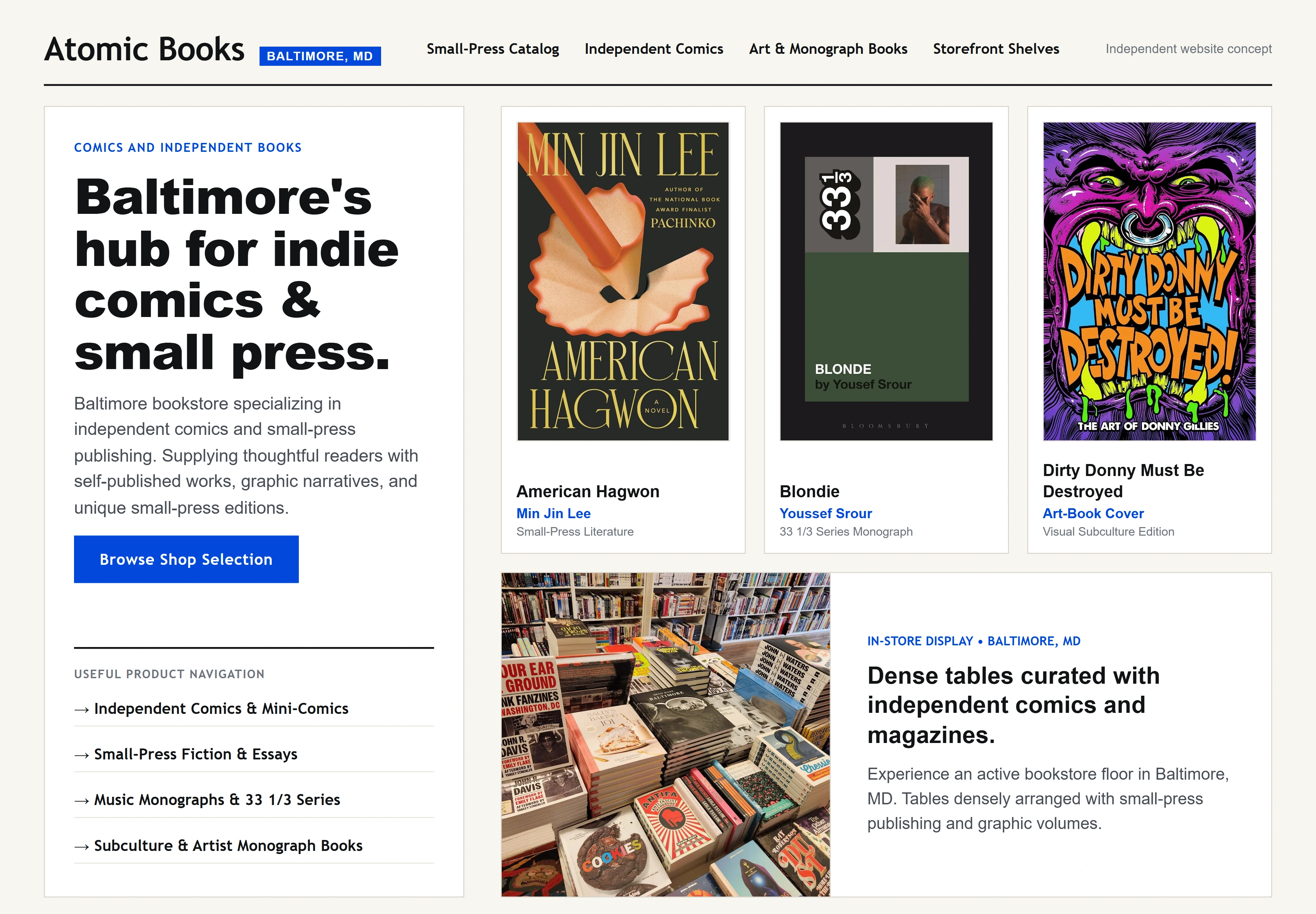 Atomic Books, individual website design concept C