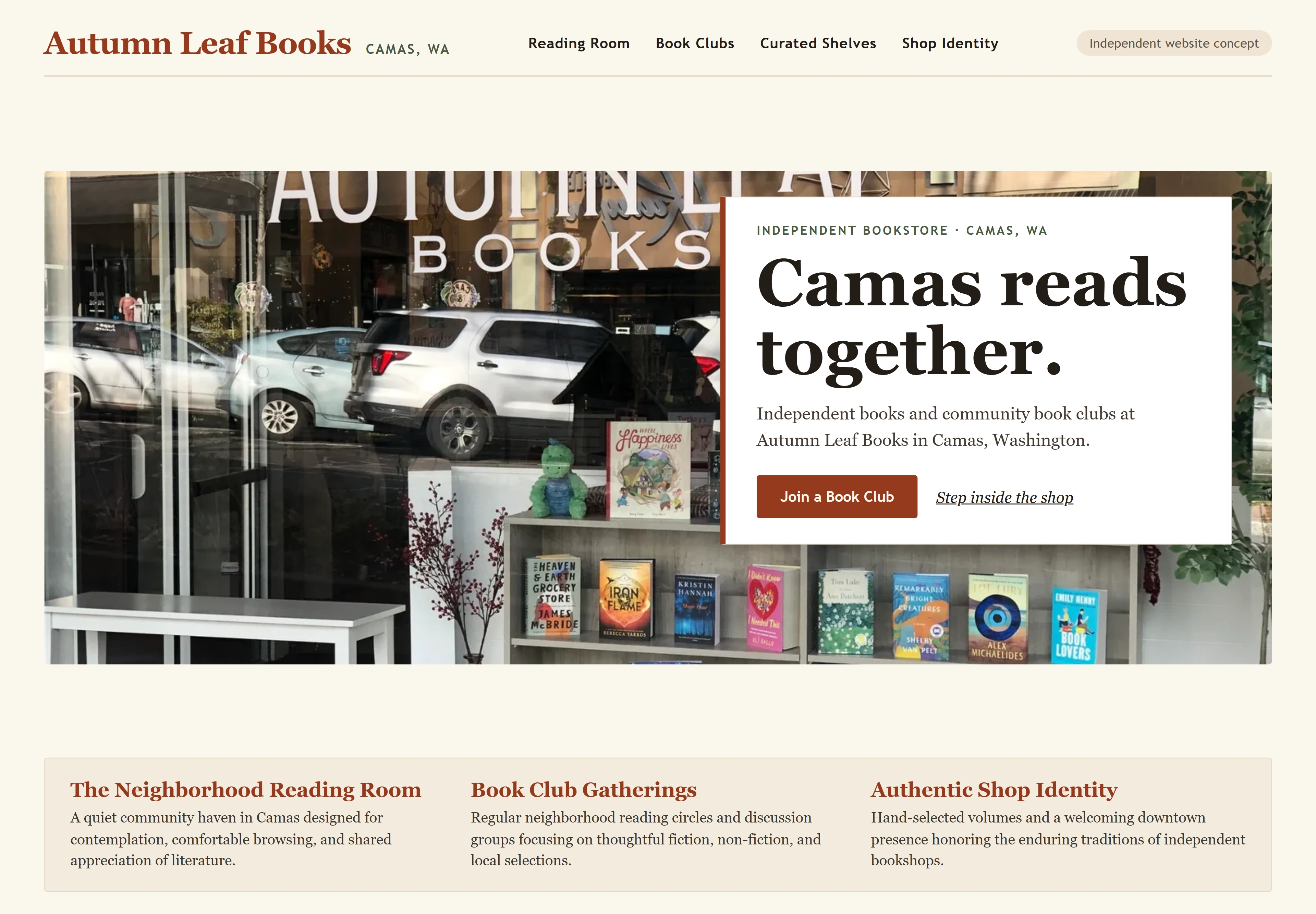 Autumn Leaf Books, individual website design concept A