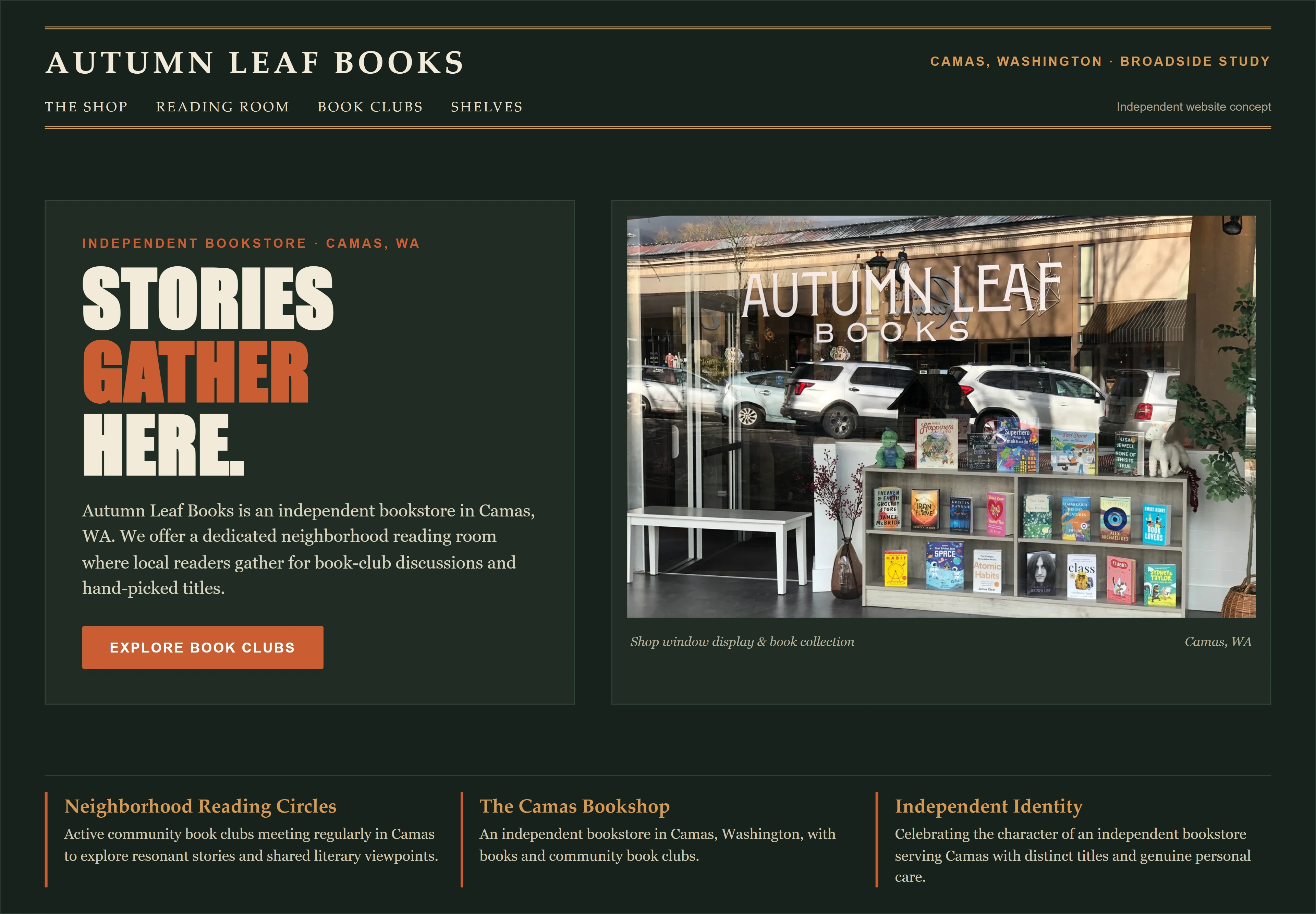 Autumn Leaf Books, individual website design concept B
