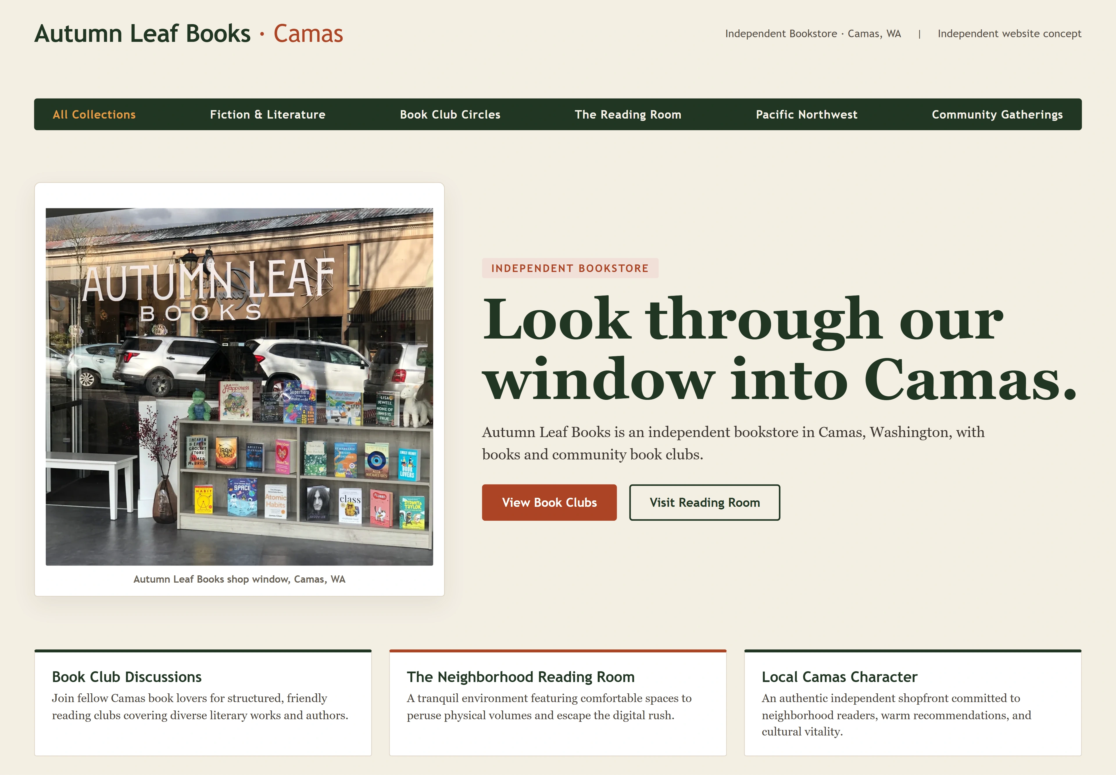 Autumn Leaf Books, individual website design concept C