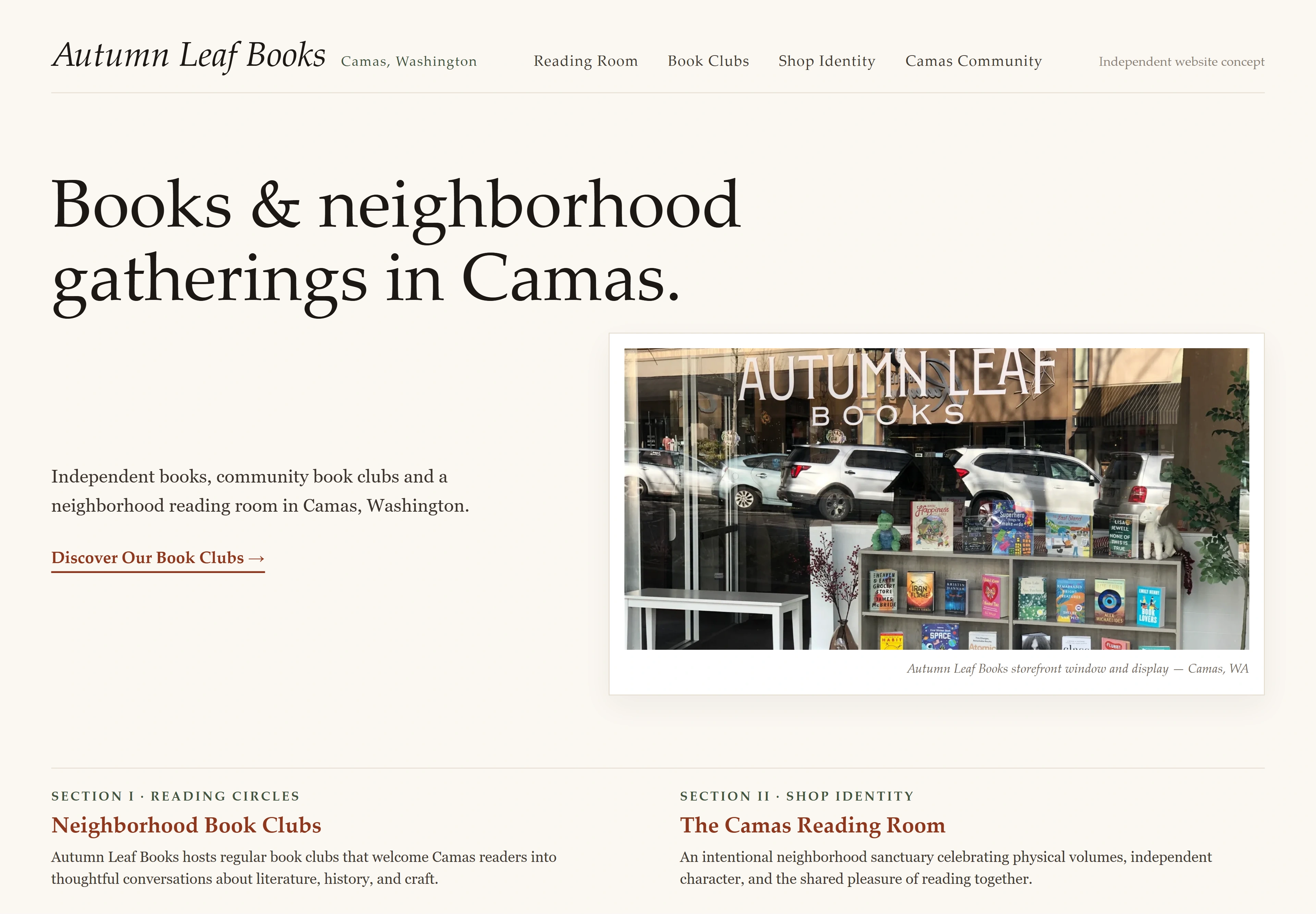 Autumn Leaf Books, individual website design concept D