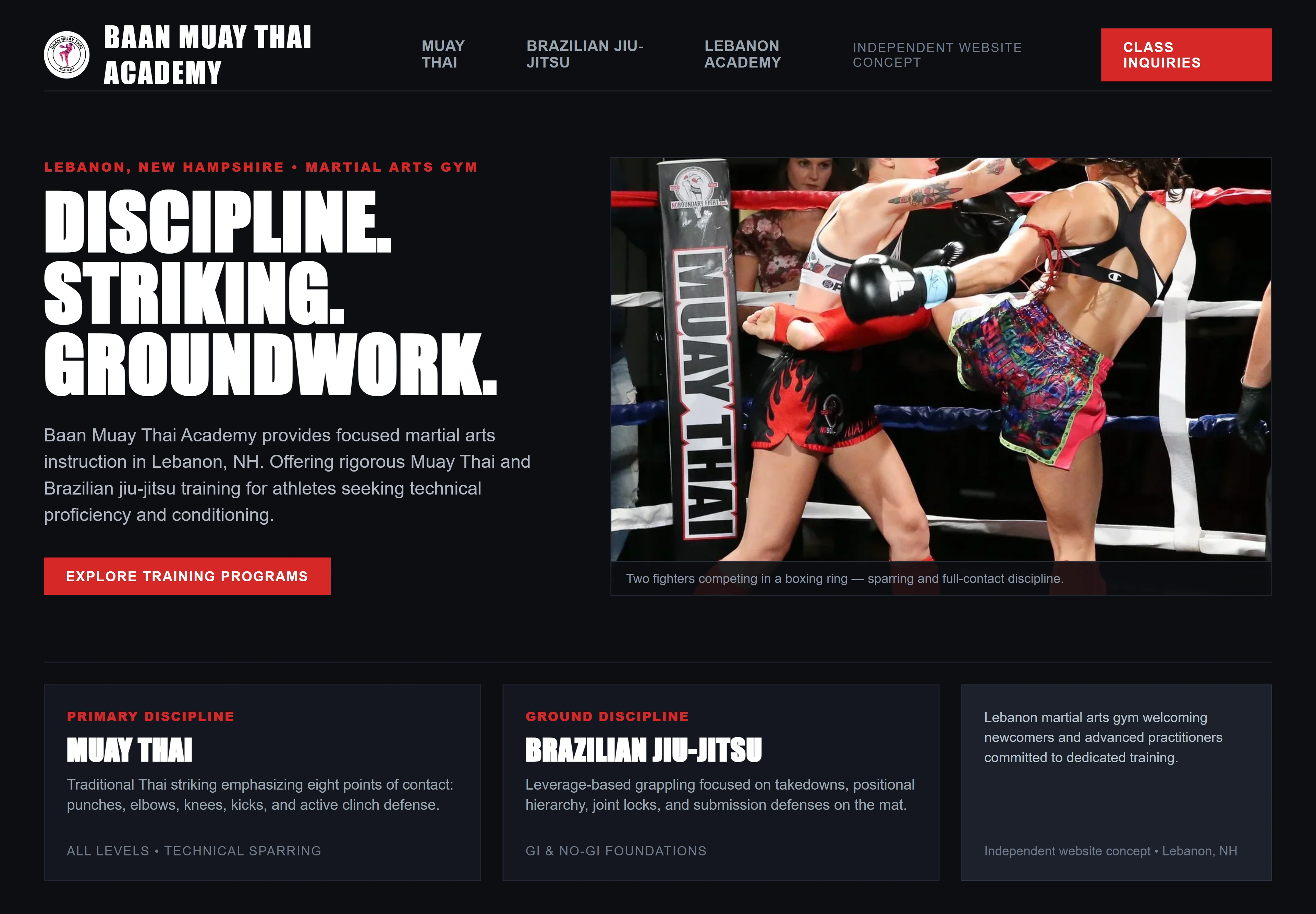 Baan Muay Thai Academy, individual website design concept A