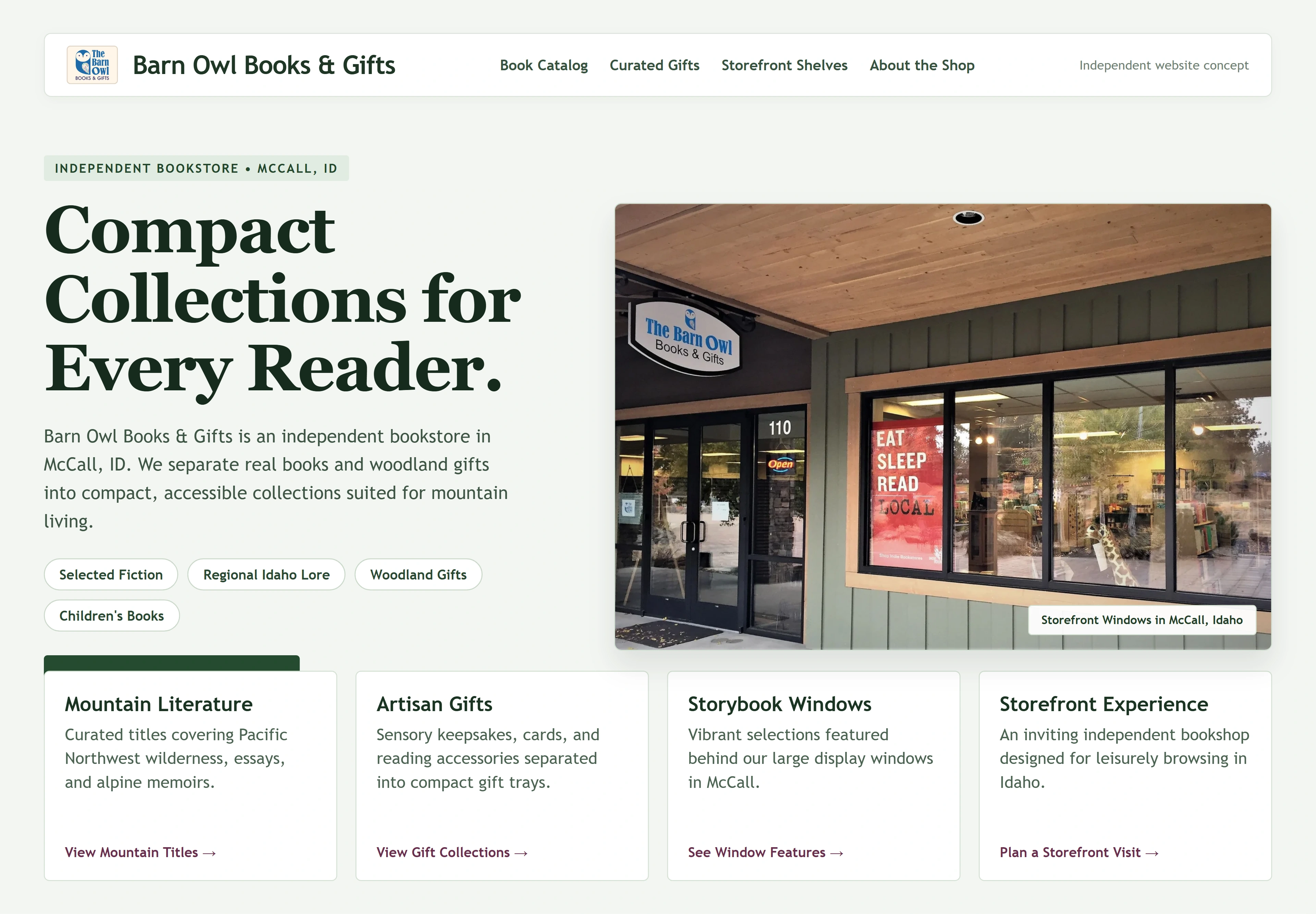 Barn Owl Books & Gifts, individual website design concept C