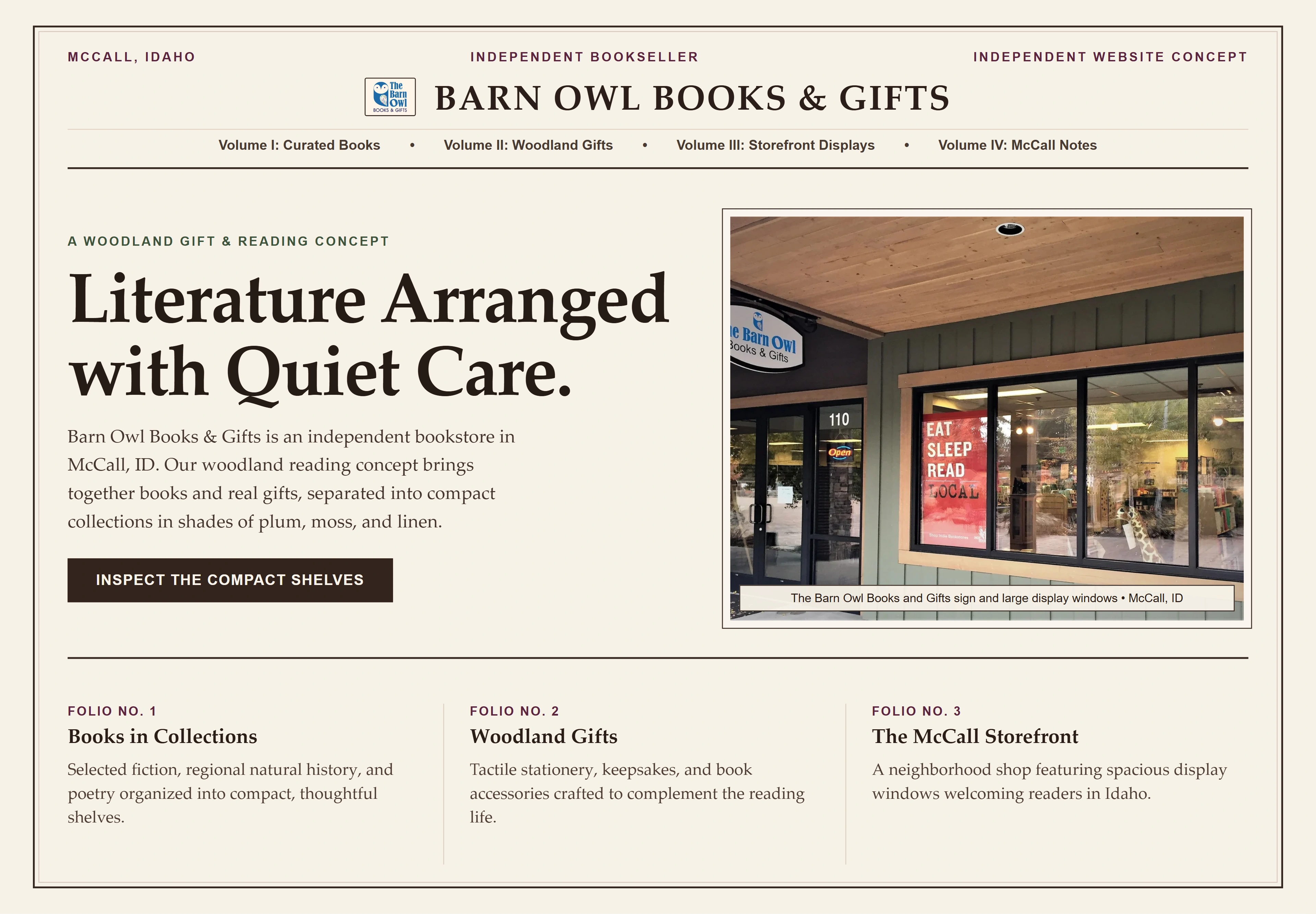 Barn Owl Books & Gifts, individual website design concept D