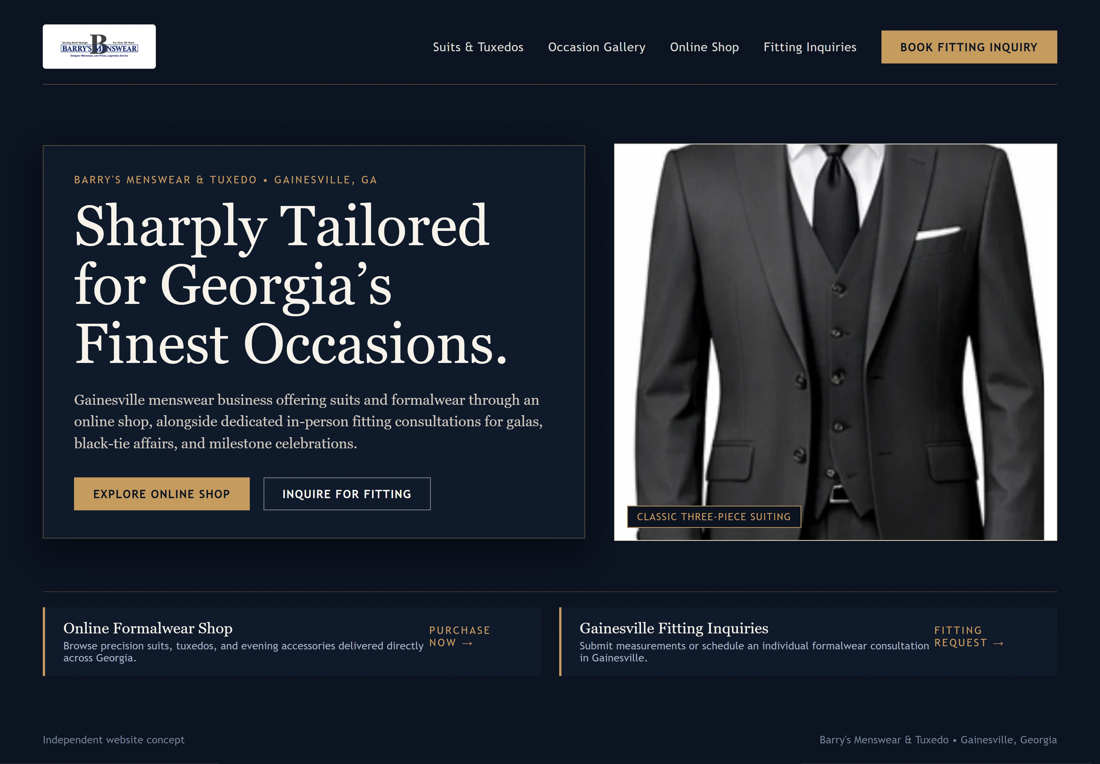 Barry's Menswear & Tuxedo, individual website design concept A