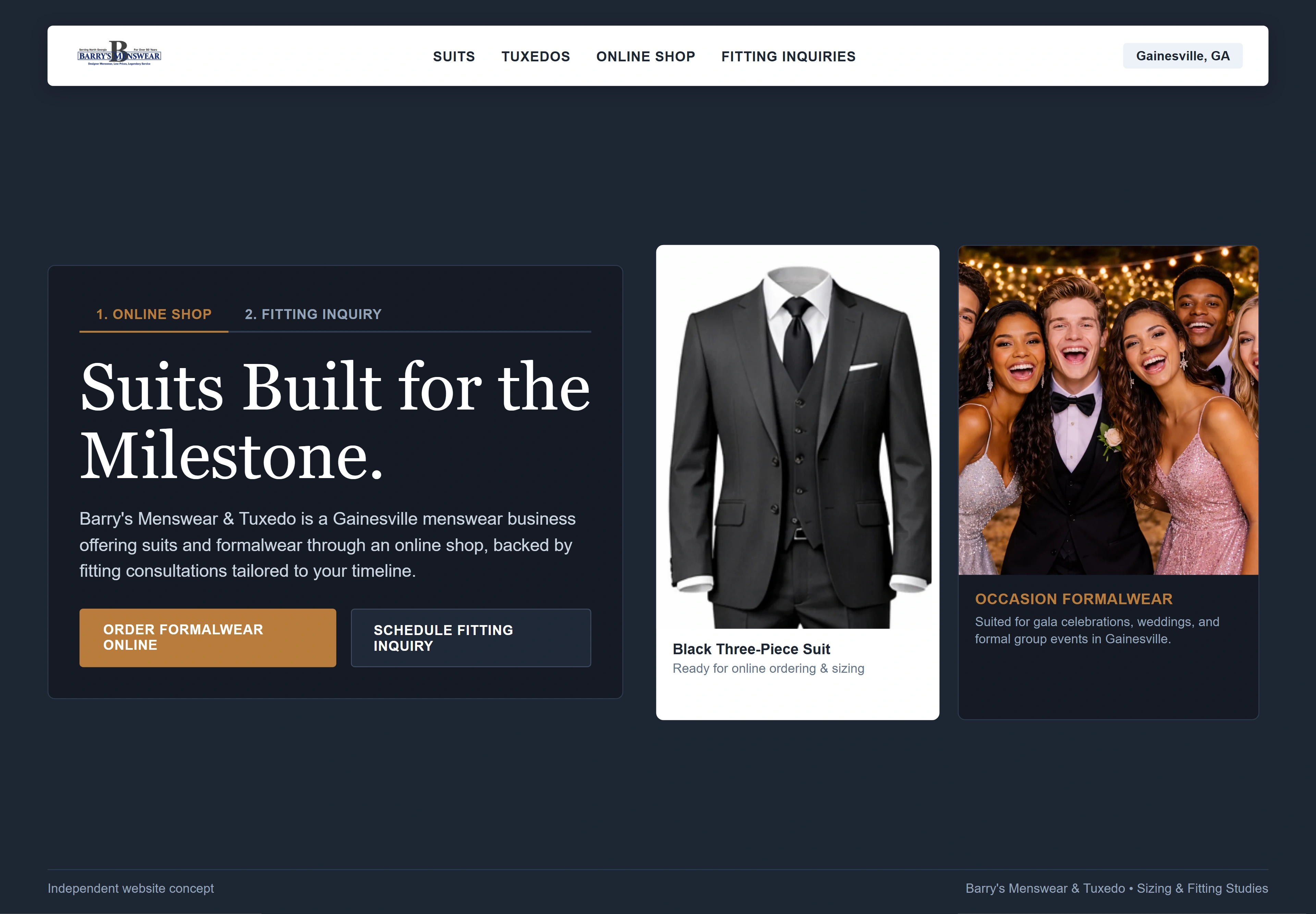 Barry's Menswear & Tuxedo, individual website design concept C