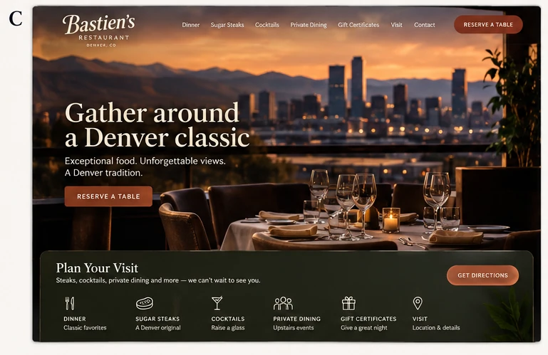 Bastien’s Restaurant website concept C