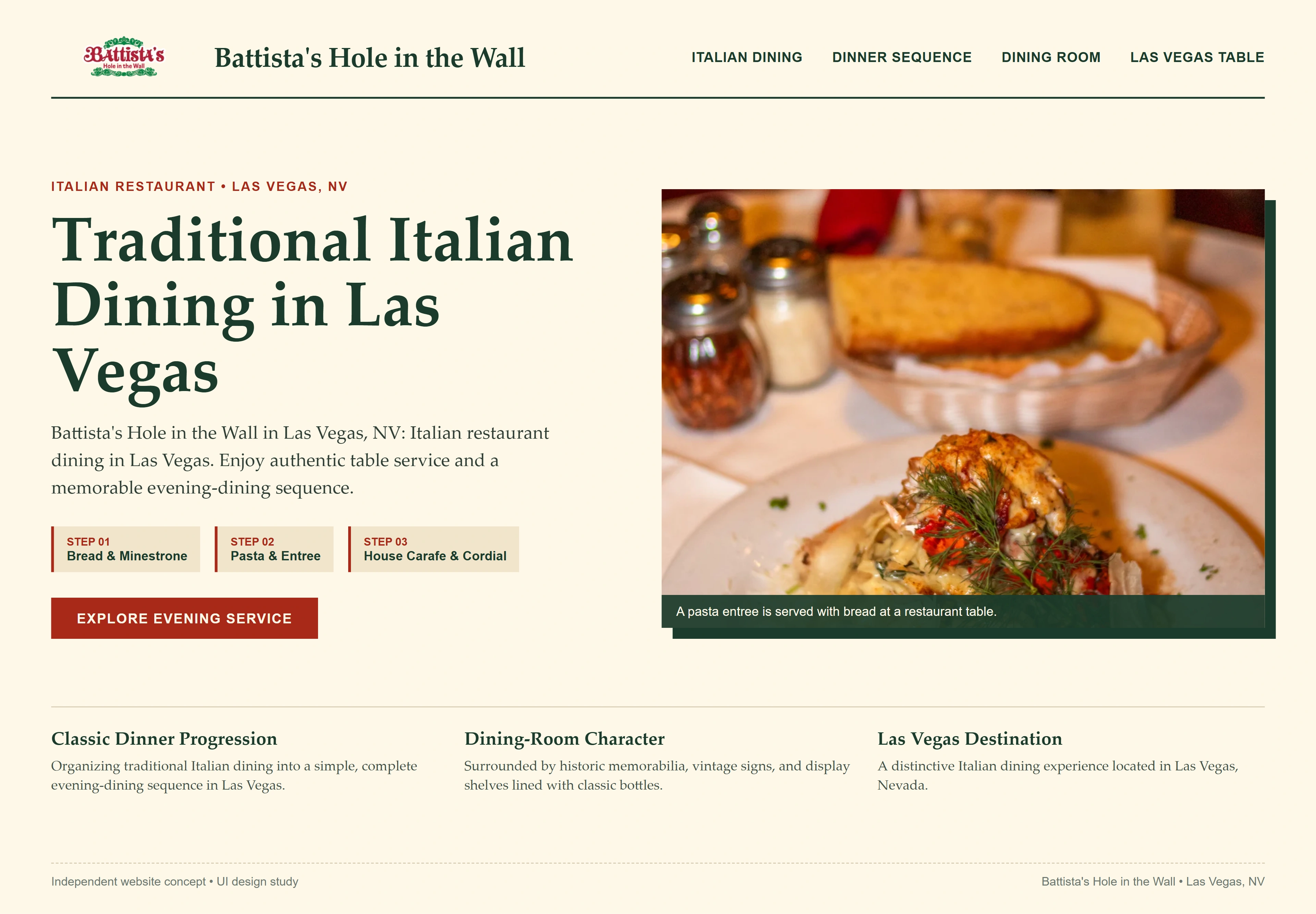 Battista's Hole in the Wall, individual website design concept A