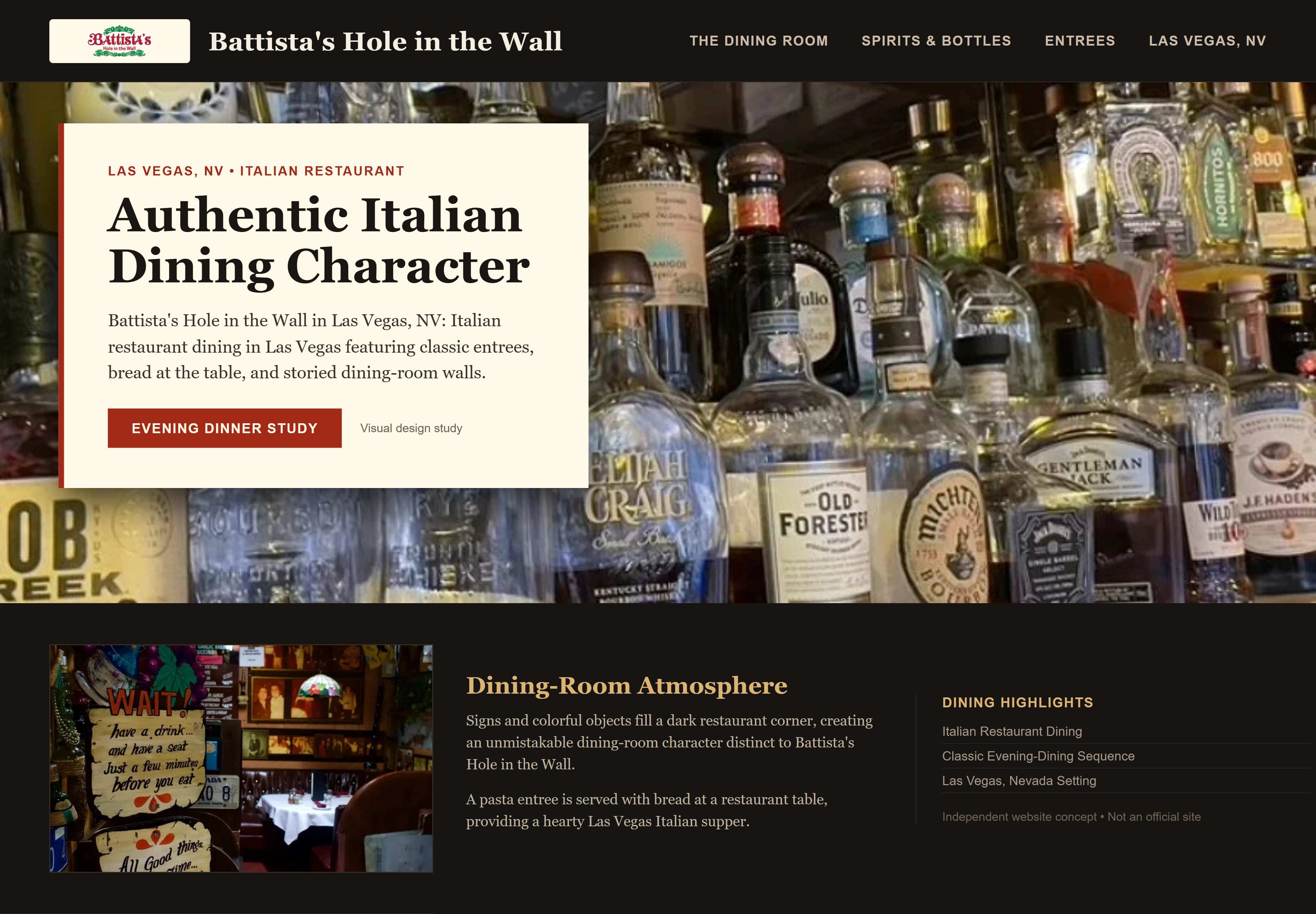 Battista's Hole in the Wall, individual website design concept B