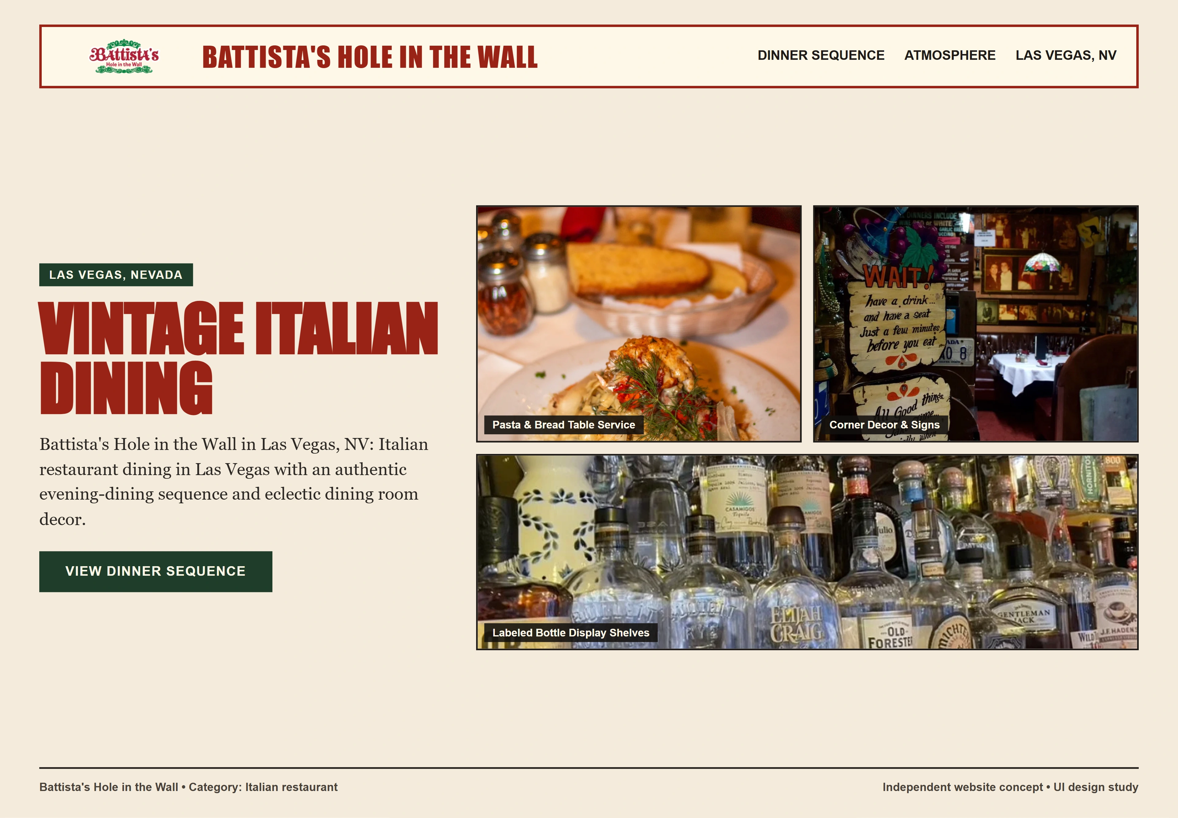 Battista's Hole in the Wall, individual website design concept C