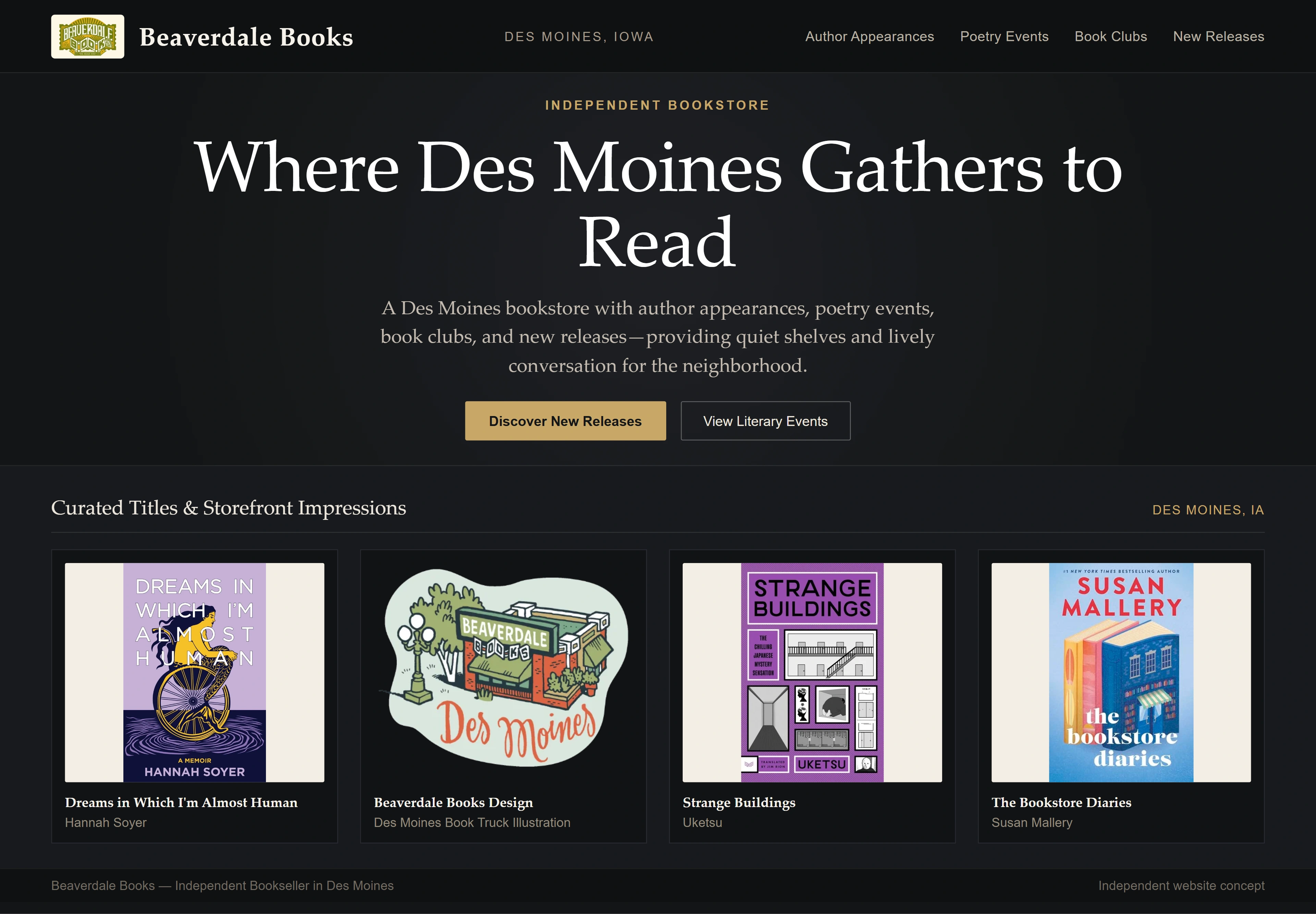 Beaverdale Books, individual website design concept D