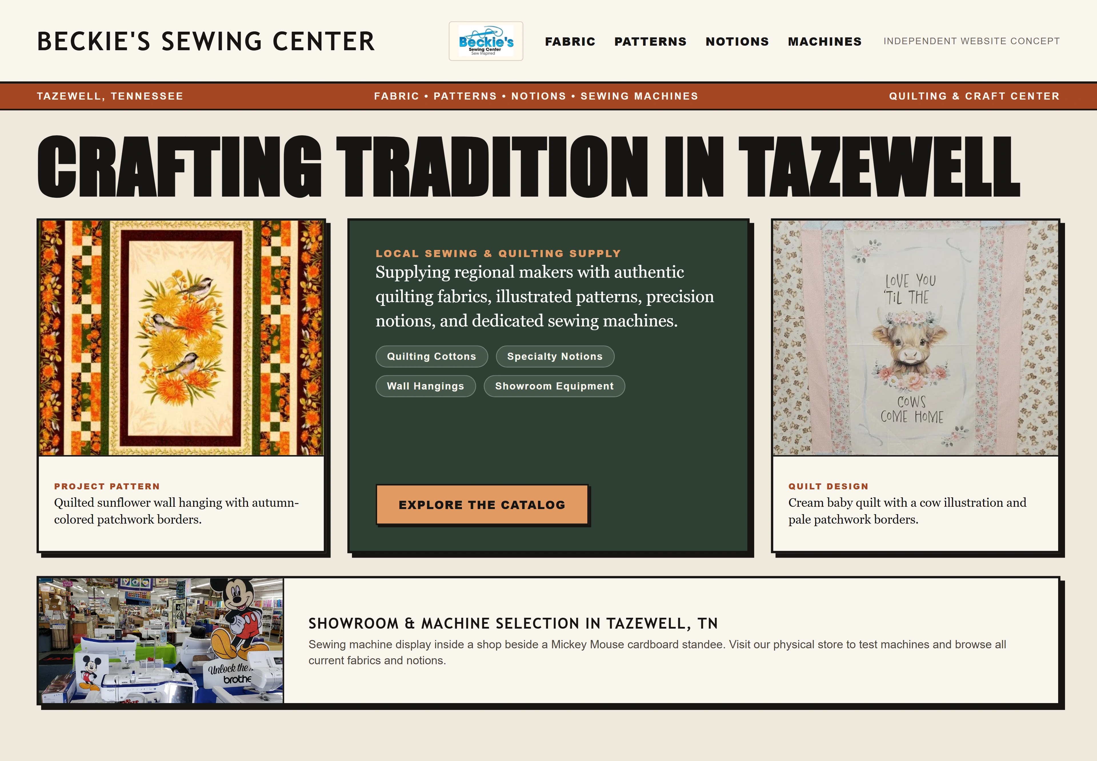 Beckie's Sewing Center, individual website design concept B