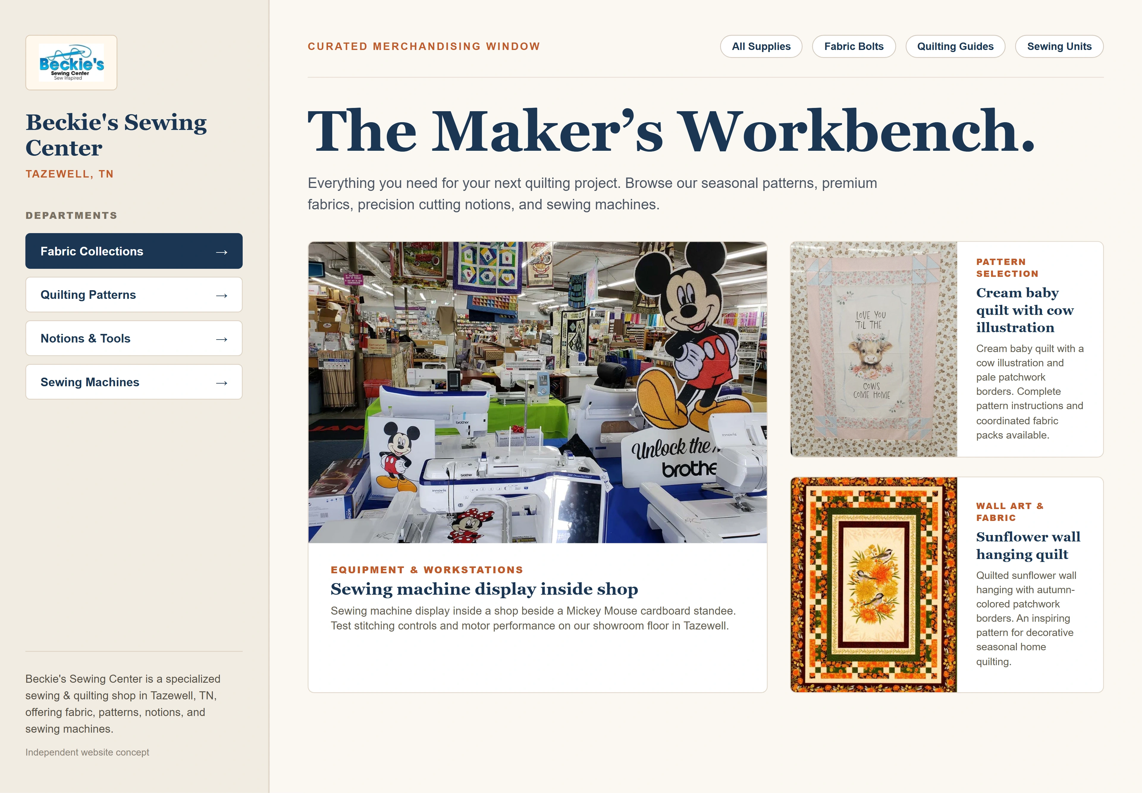 Beckie's Sewing Center, individual website design concept C