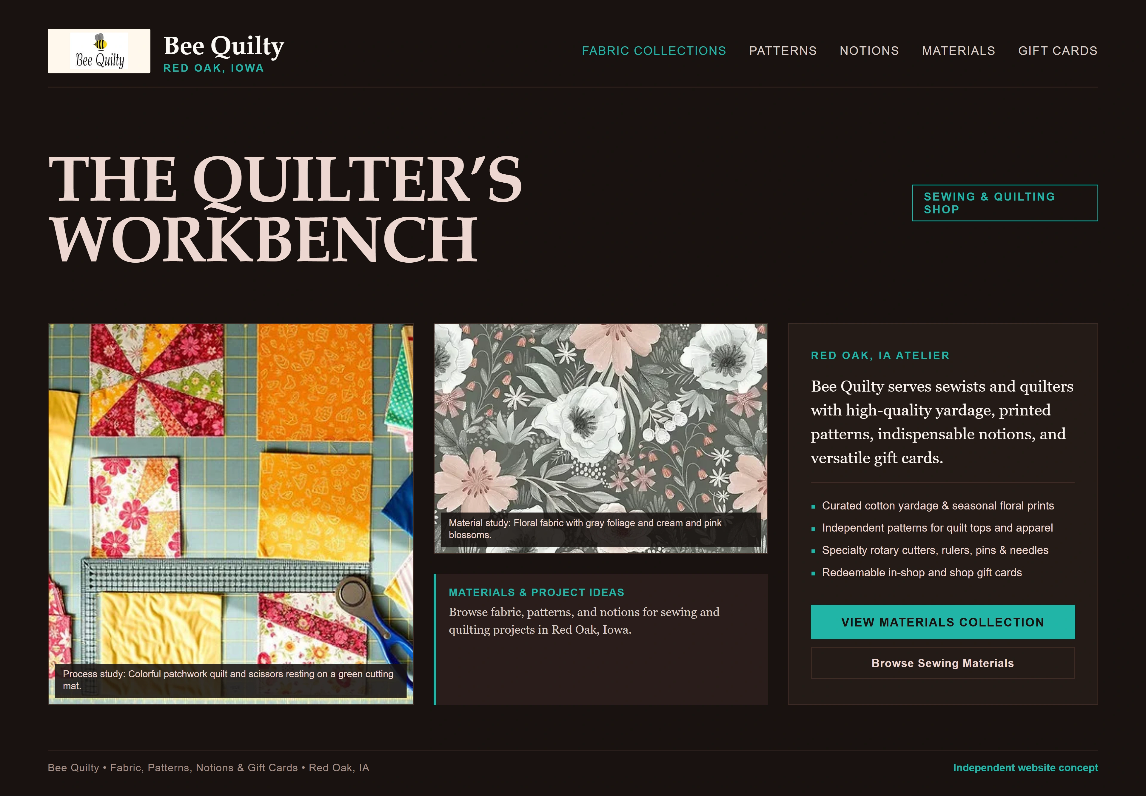 Bee Quilty, individual website design concept B