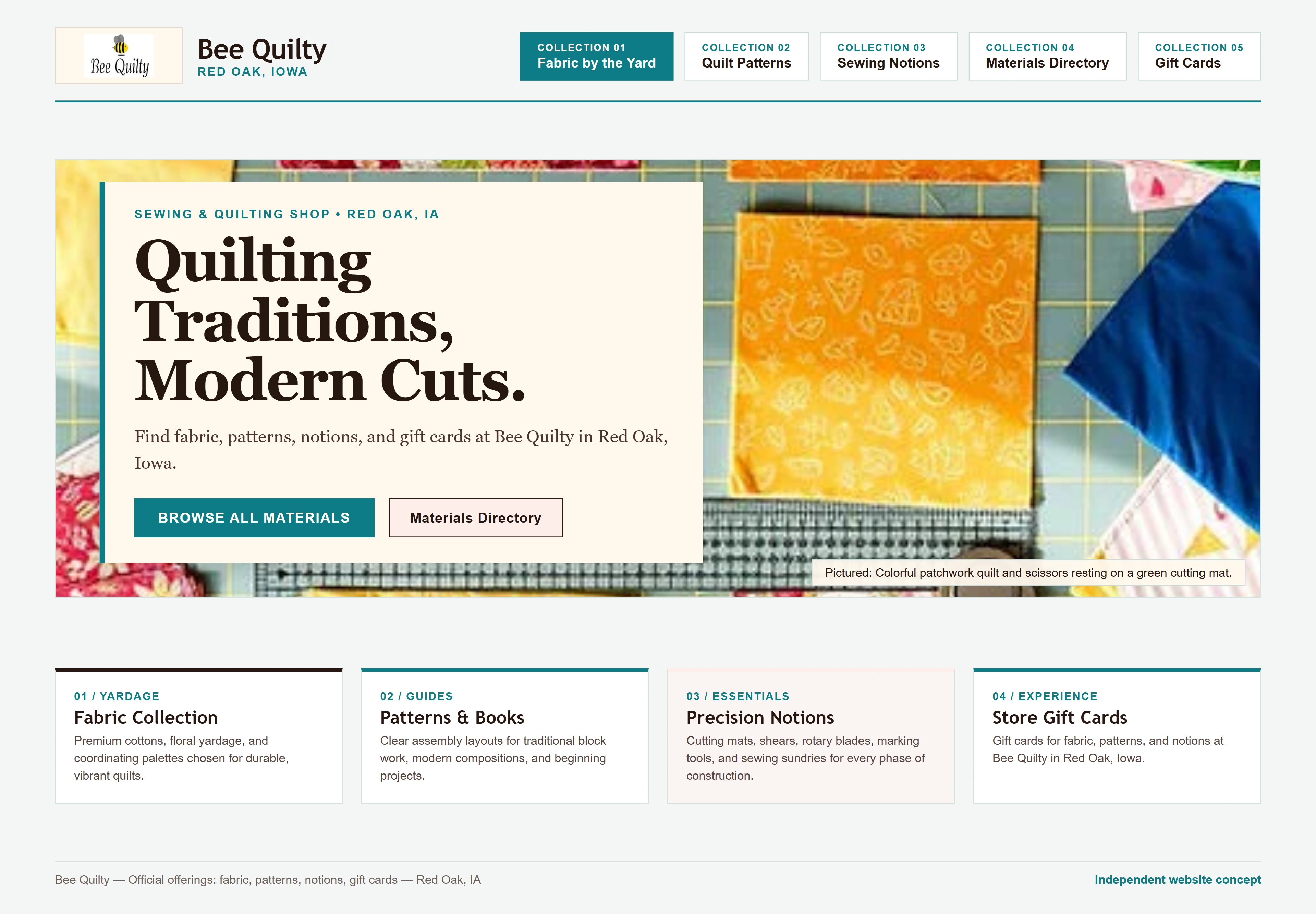 Bee Quilty, individual website design concept C