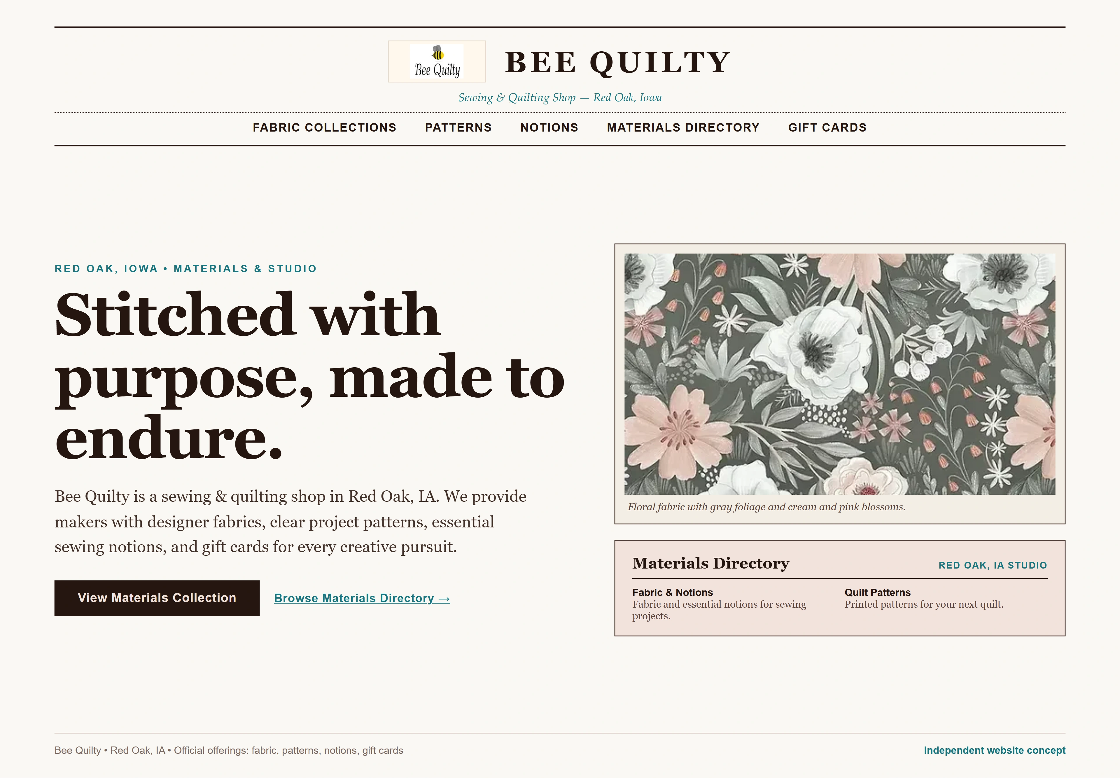Bee Quilty, individual website design concept D