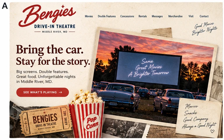 Bengies Drive-In Theatre website concept A