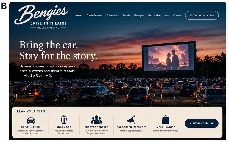 Bengies Drive-In Theatre website concept B
