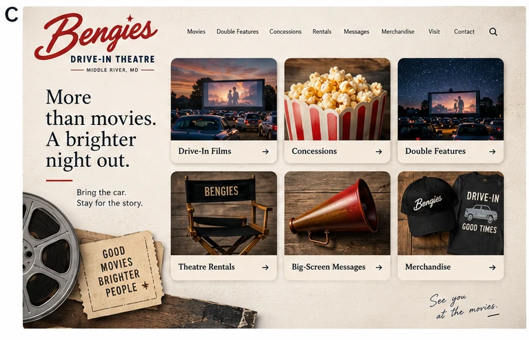 Bengies Drive-In Theatre website concept C