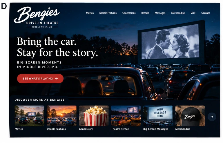 Bengies Drive-In Theatre website concept D