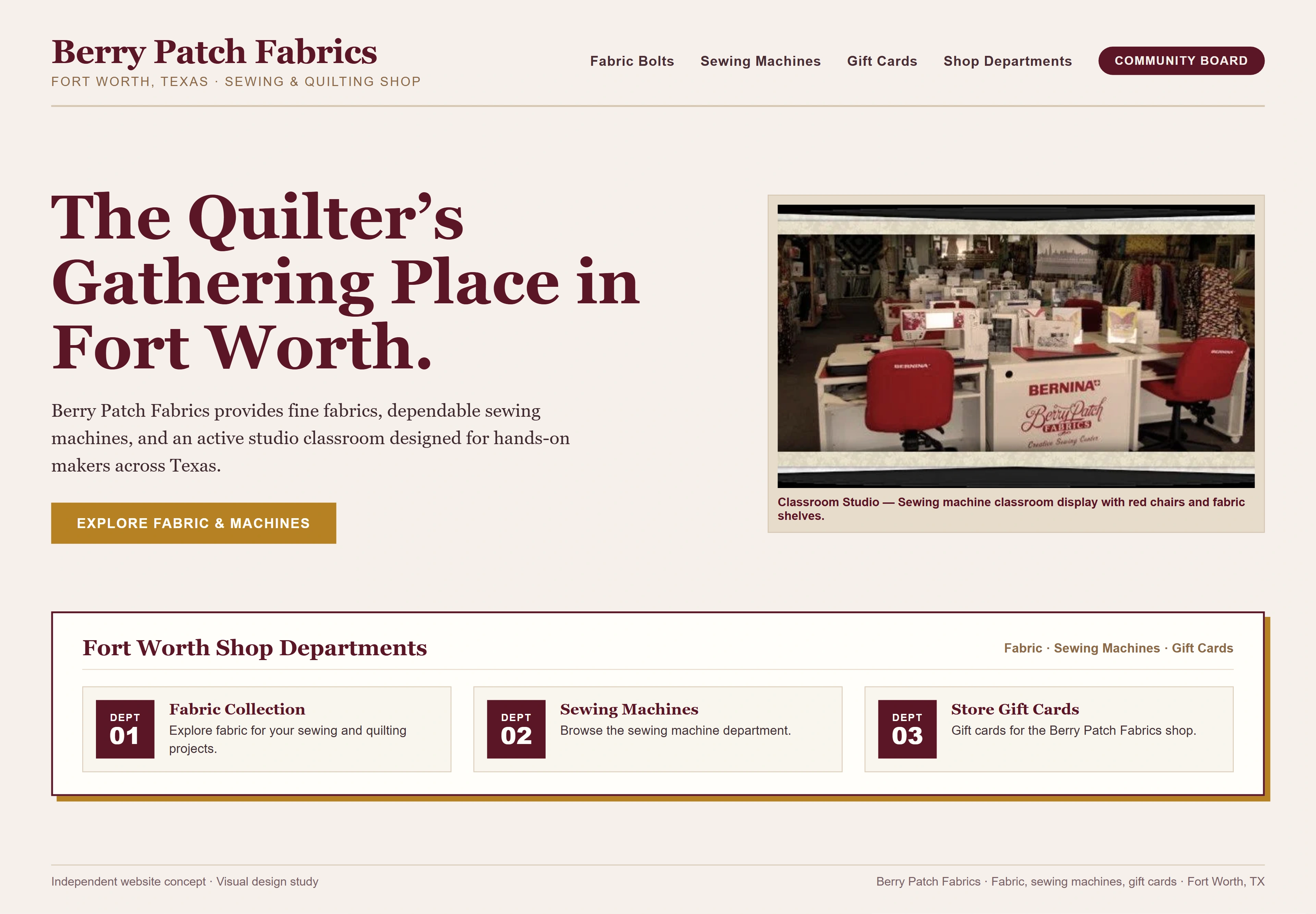 Berry Patch Fabrics, individual website design concept A