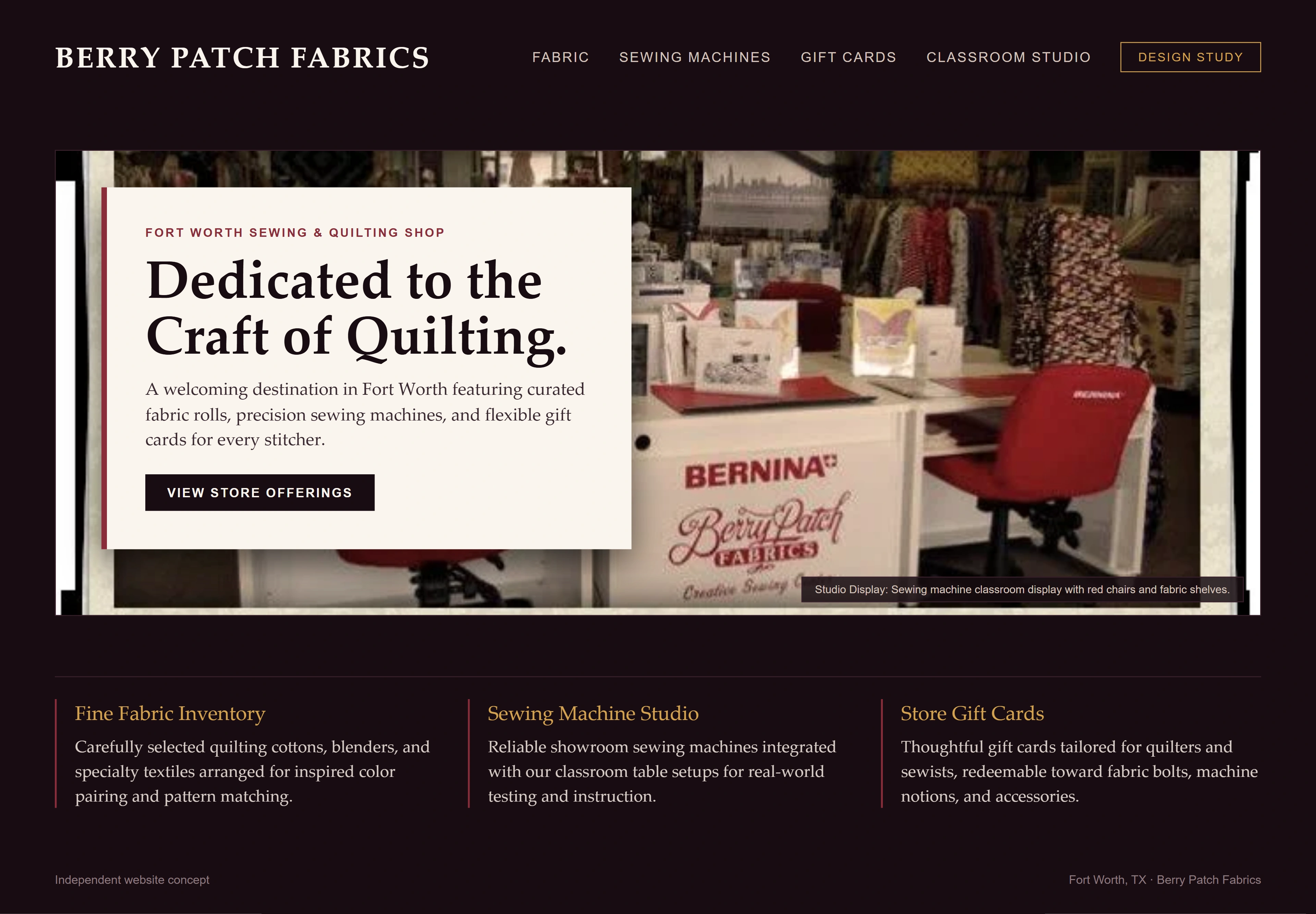 Berry Patch Fabrics, individual website design concept B