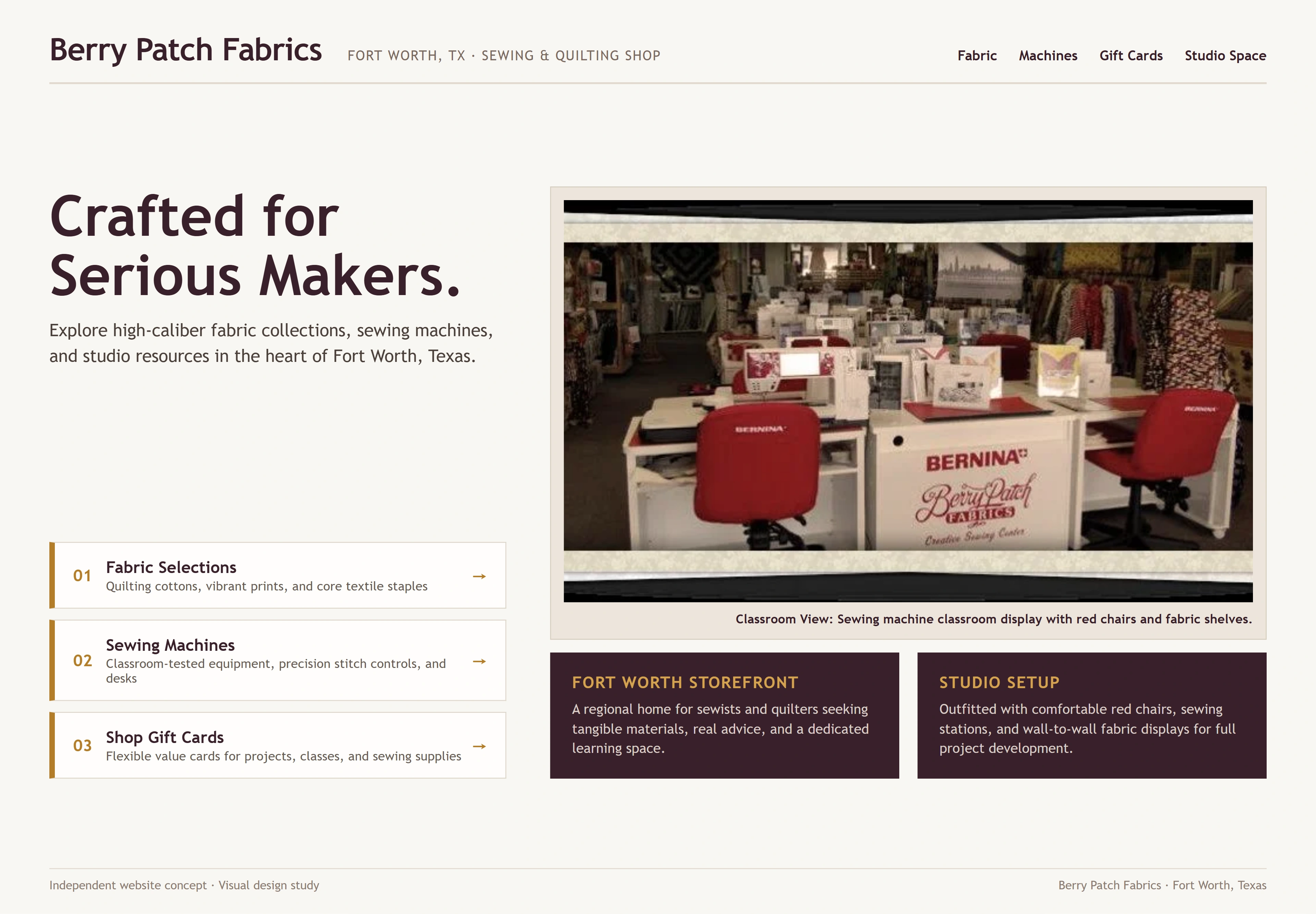 Berry Patch Fabrics, individual website design concept C