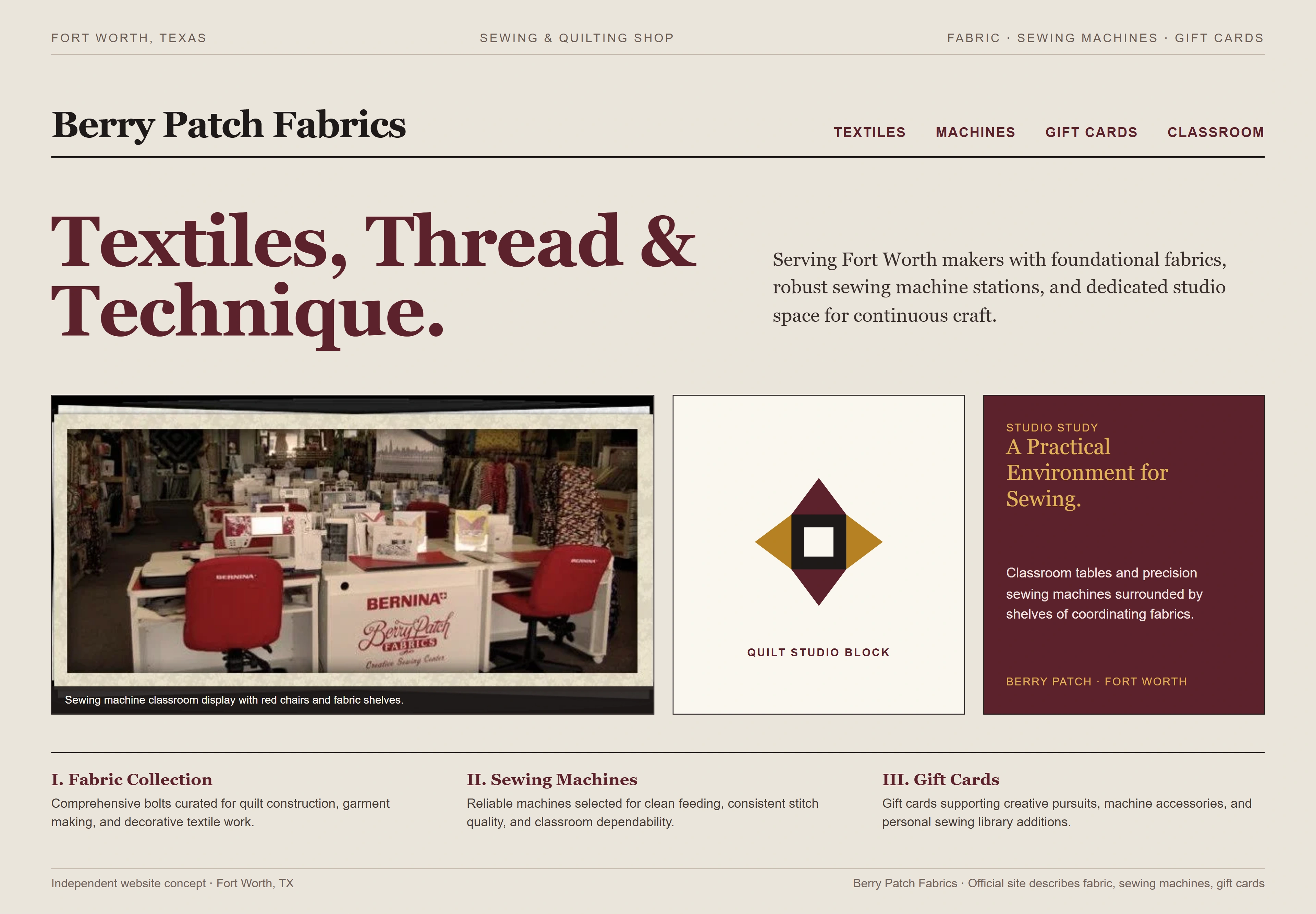 Berry Patch Fabrics, individual website design concept D