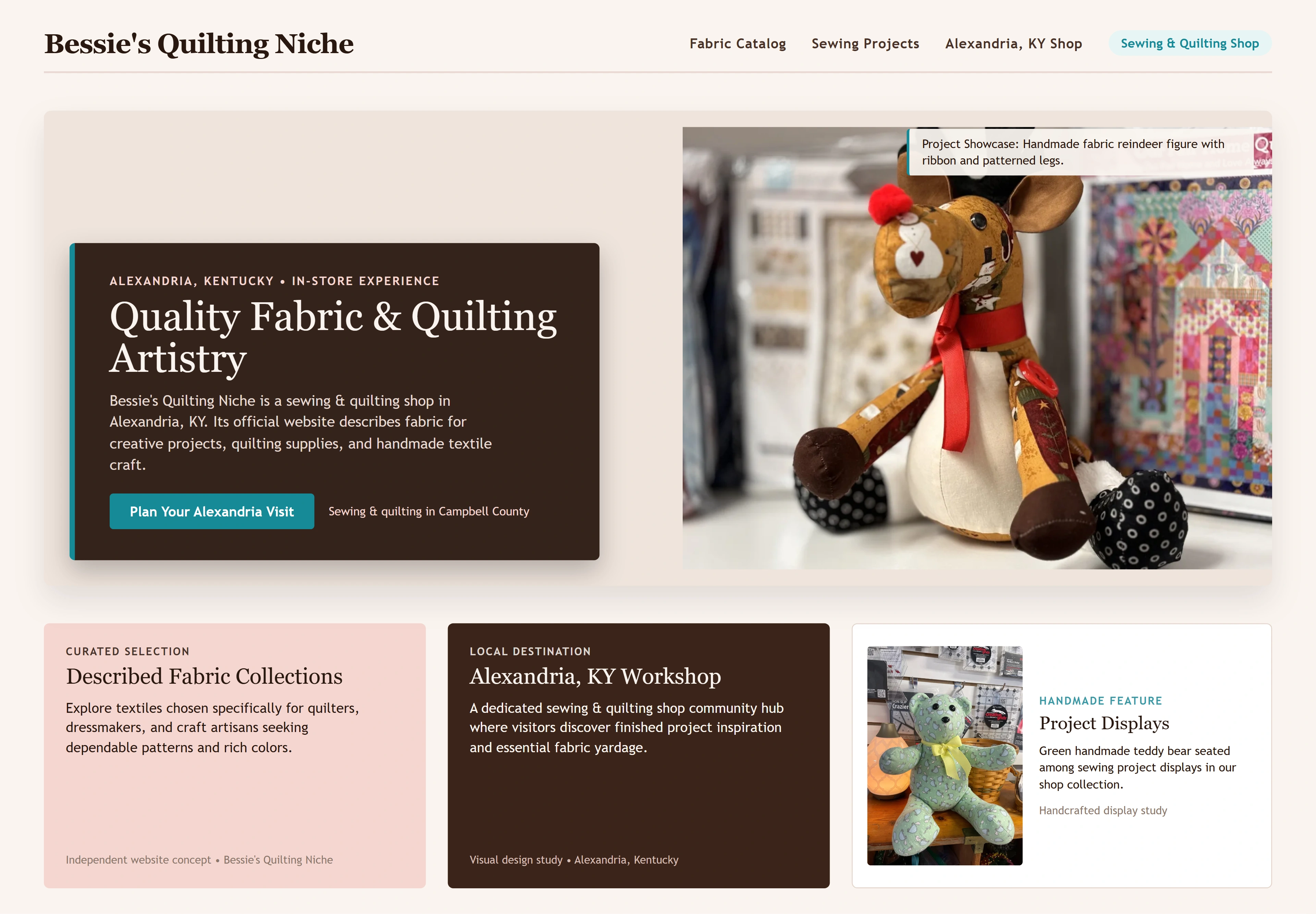 Bessie's Quilting Niche, individual website design concept A
