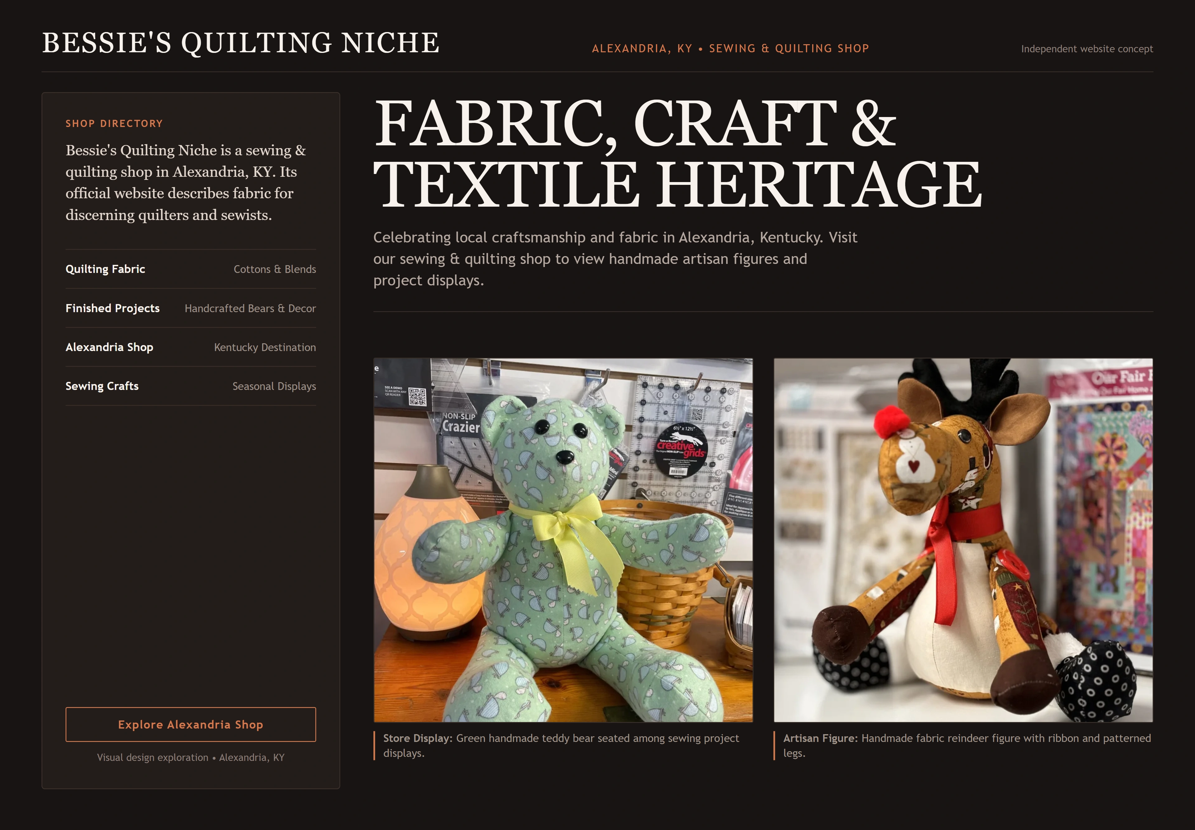 Bessie's Quilting Niche, individual website design concept B