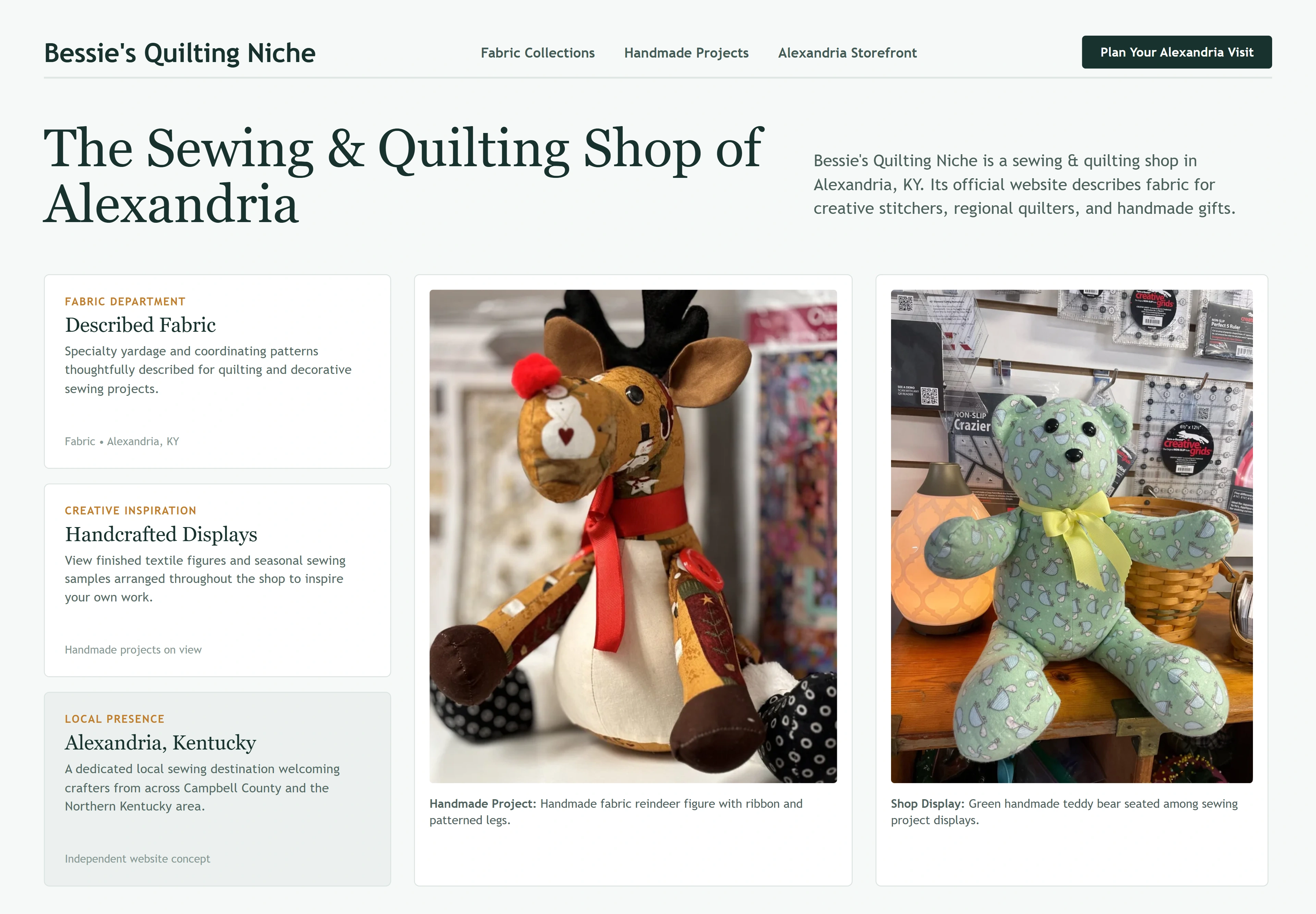 Bessie's Quilting Niche, individual website design concept C