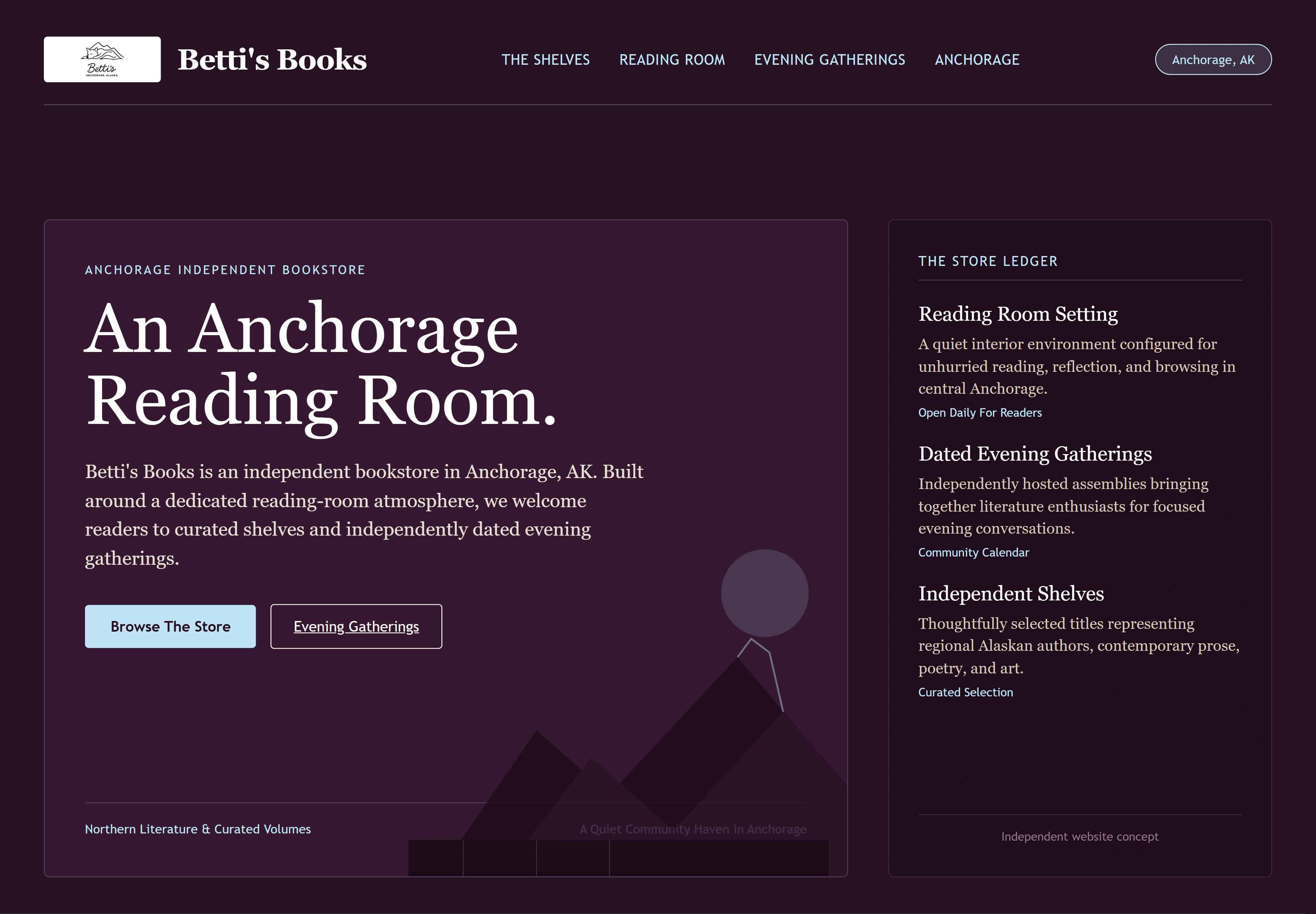 Betti's Books, individual website design concept A