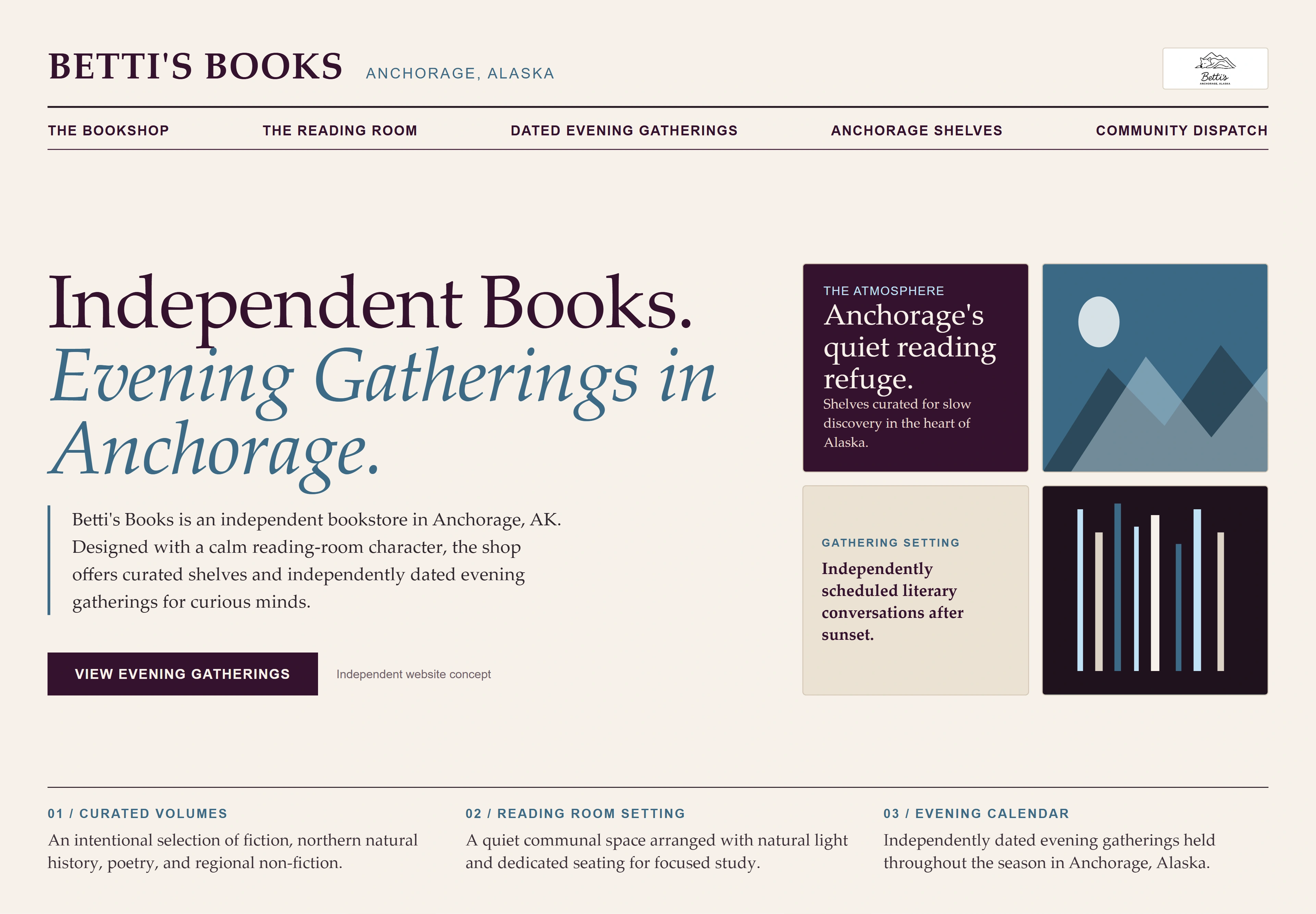 Betti's Books, individual website design concept B