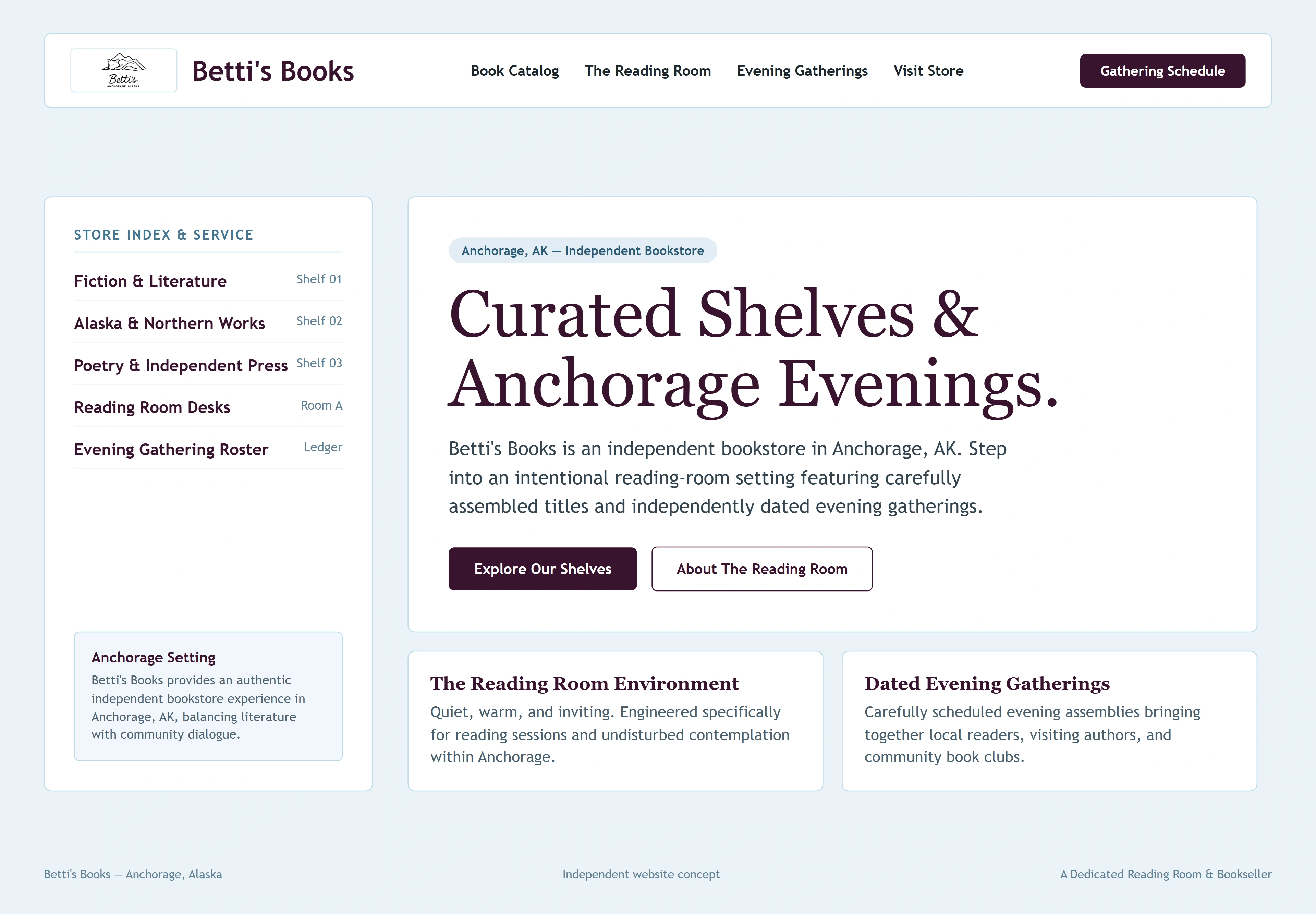 Betti's Books, individual website design concept C