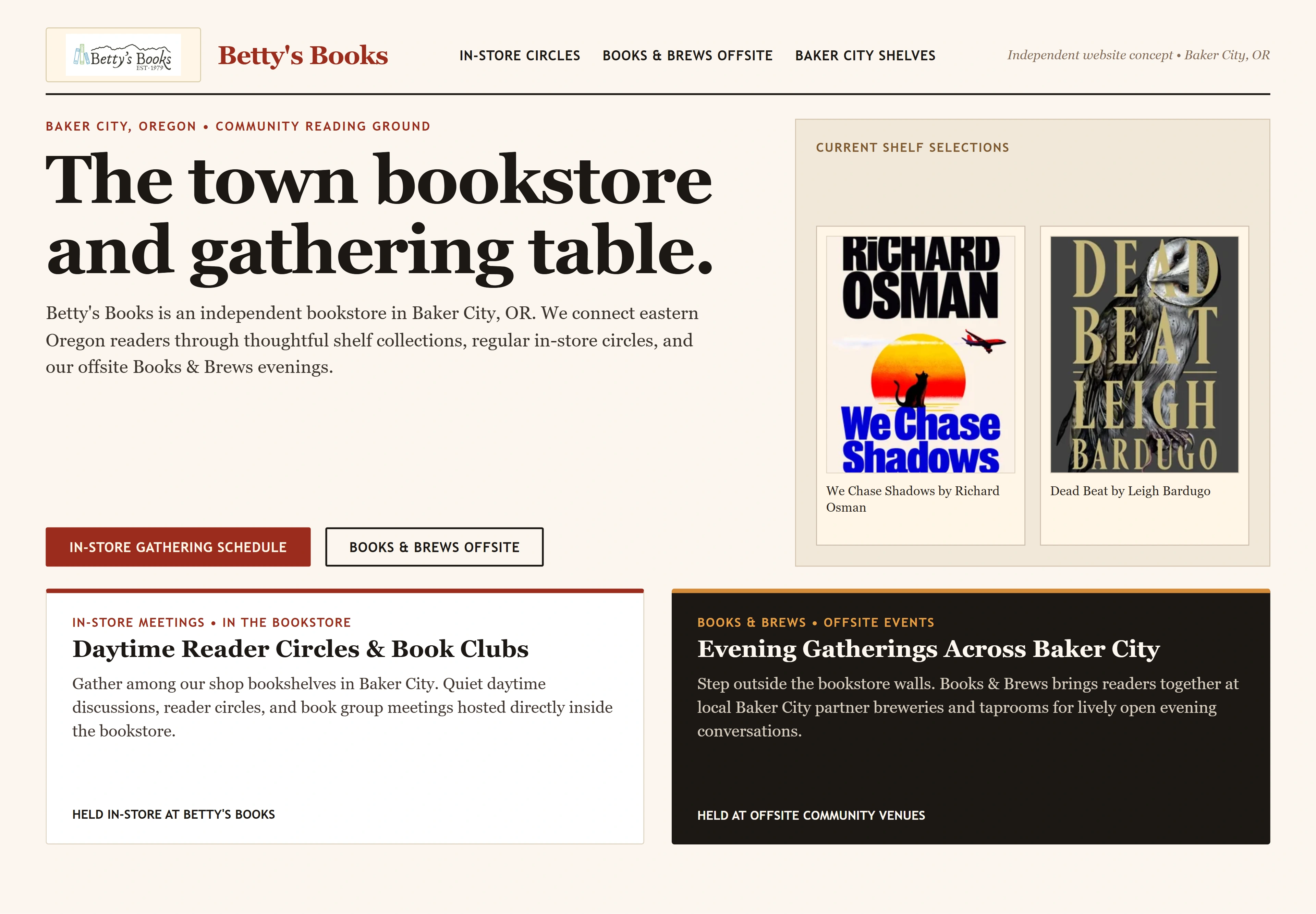 Betty's Books, individual website design concept A