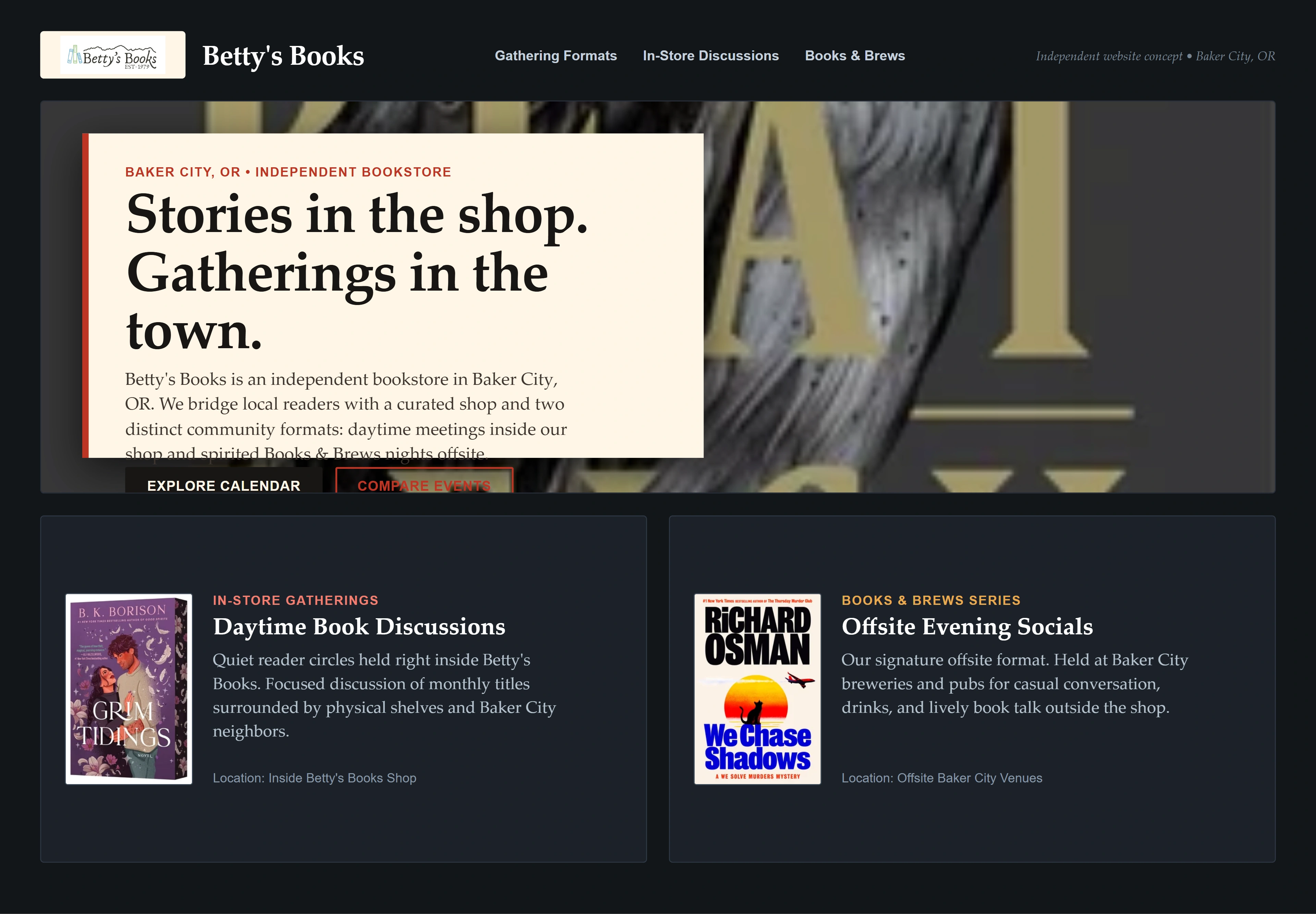Betty's Books, individual website design concept B