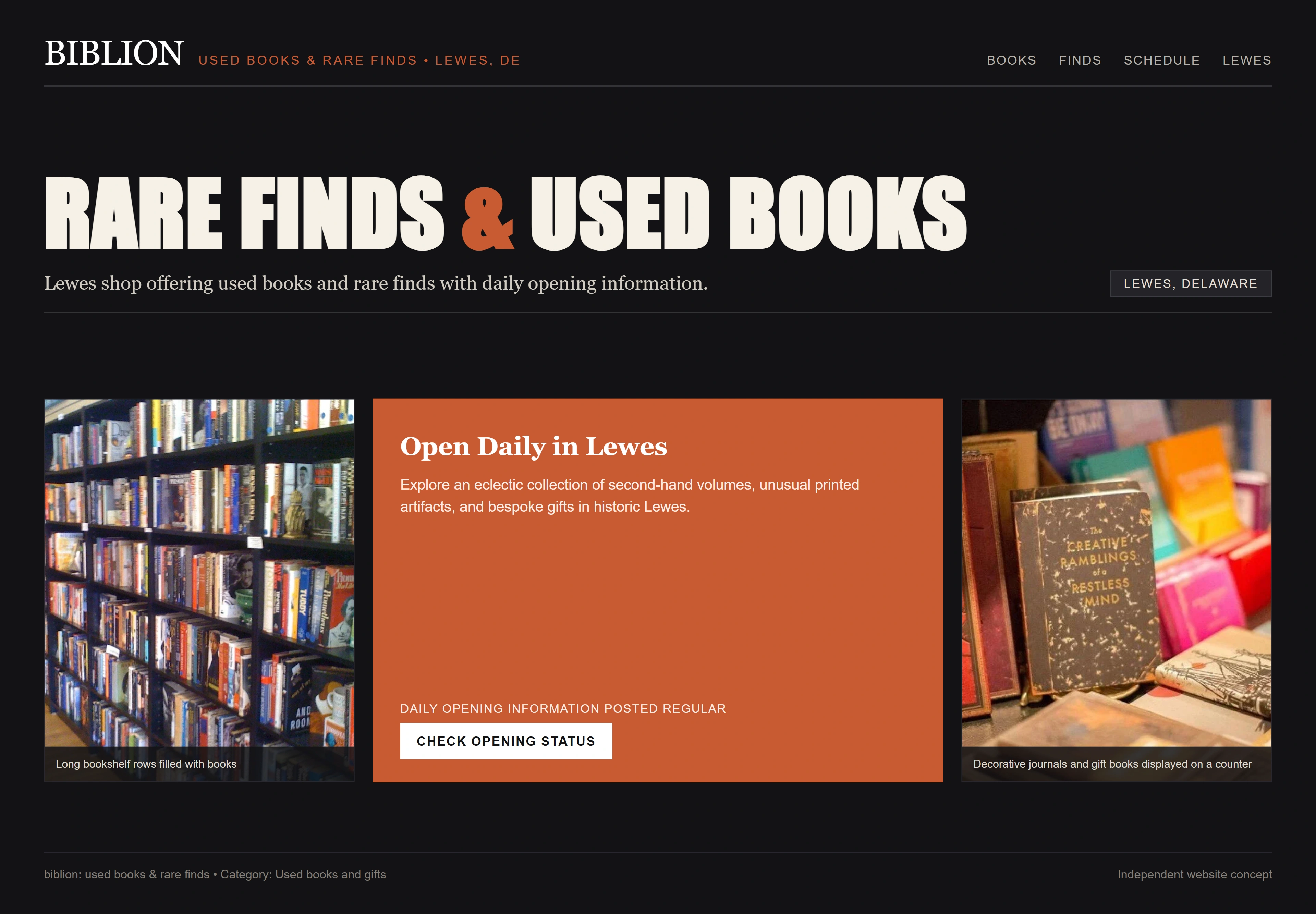 biblion: used books & rare finds, individual website design concept C